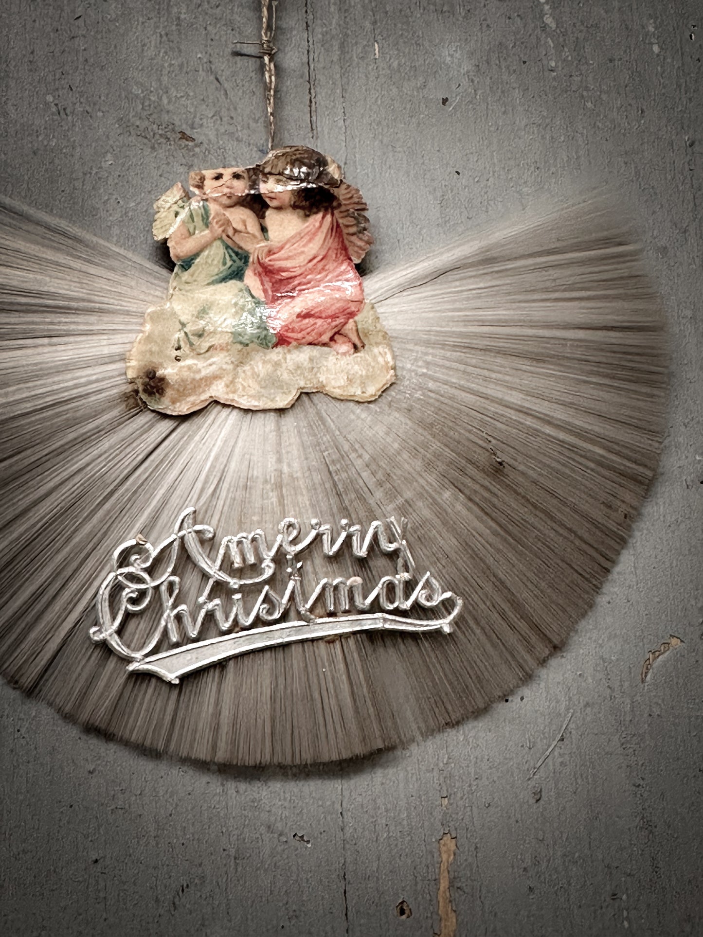 Antique German Spun-Glass Fan Ornament with Victorian Angels (c. 1890–1910)