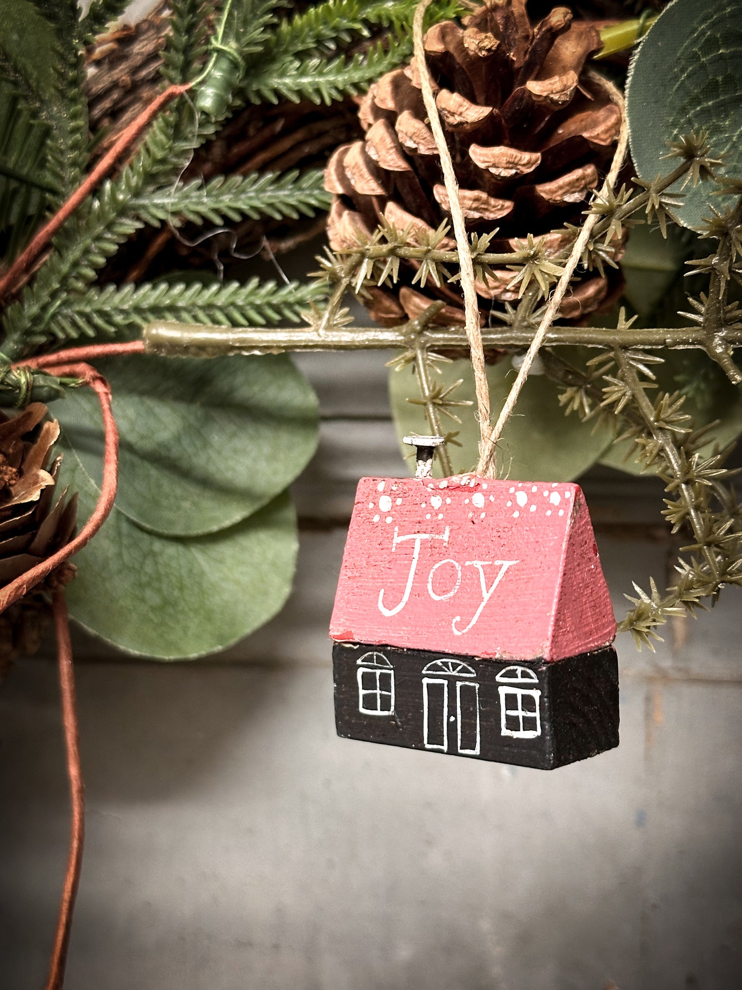 A Hanging Vintage German Erzgebirge Putz Wooden Village House