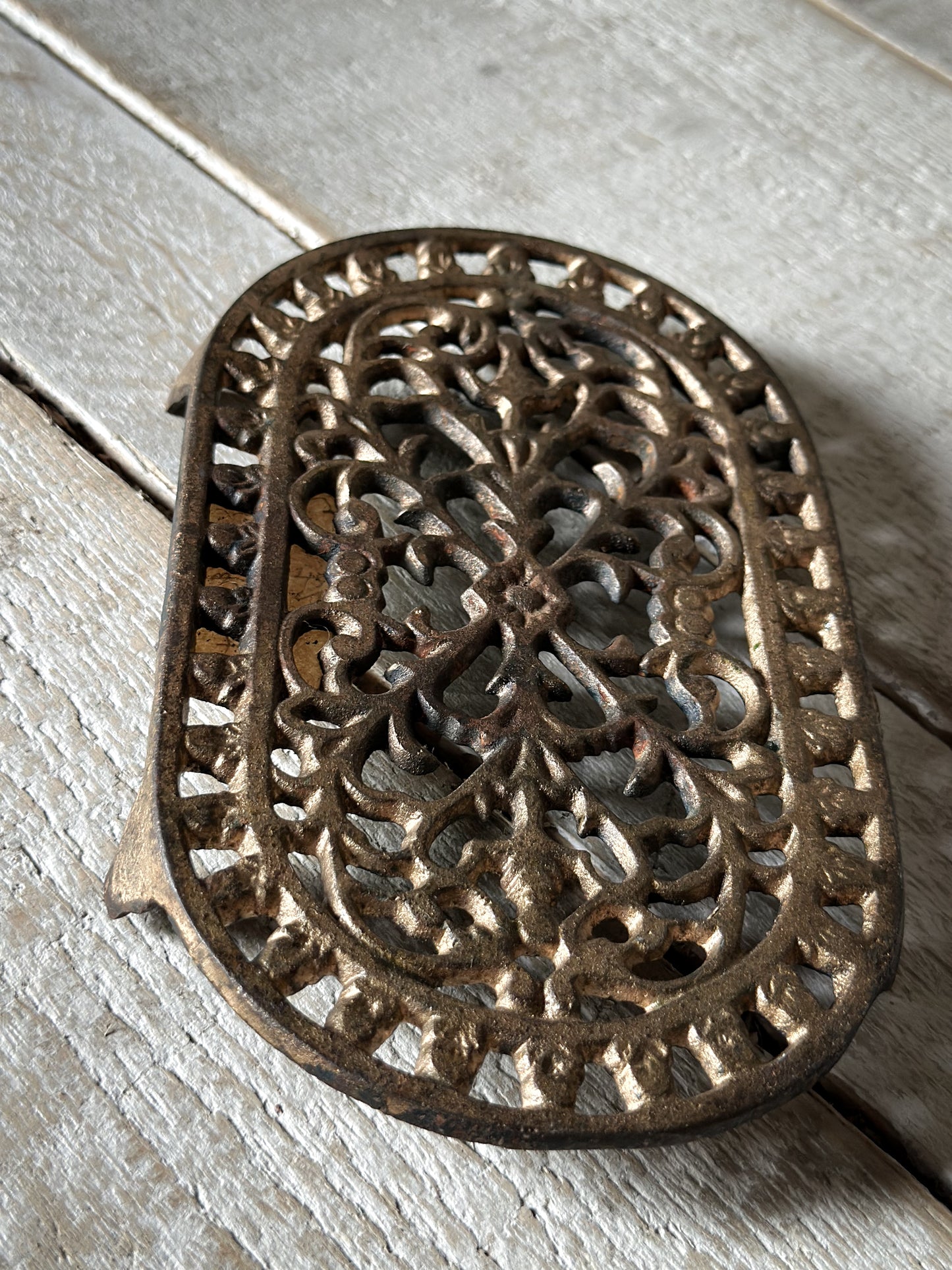 Antique Victorian Cast Iron Trivet with Gilt Decoration