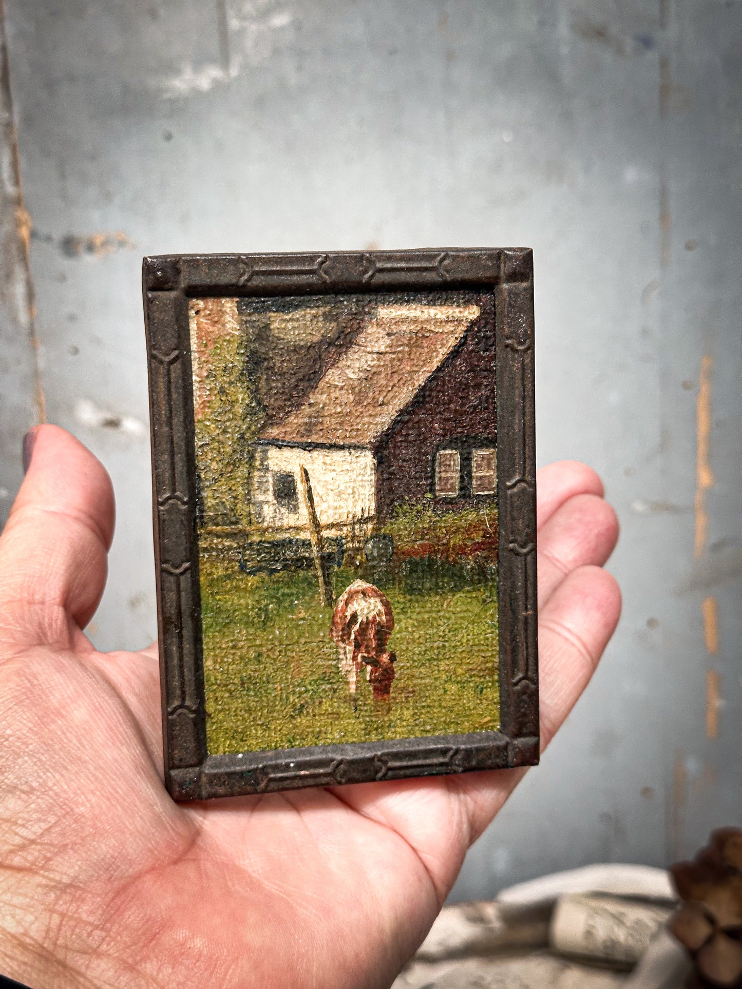 Miniature Oil Painting with Arts & Crafts Frame