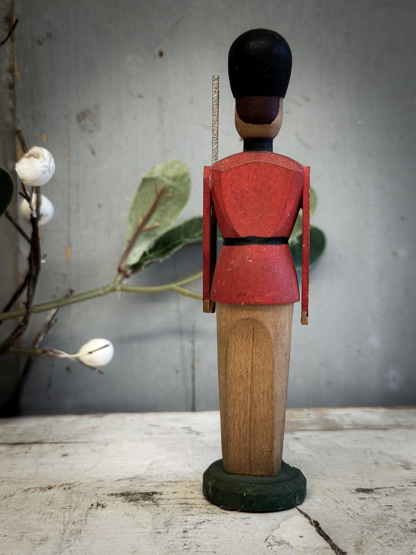 Mid-Century Hand-Painted Wooden British Guardsman (c. 1950s–1960s)