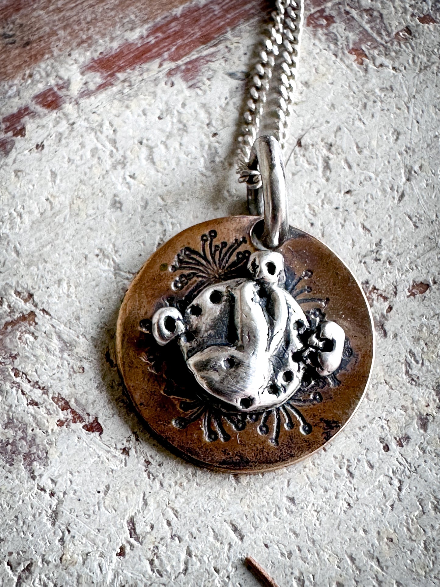Moon Garden Rabbit Necklace – Fine Silver on Hand-Stamped Copper