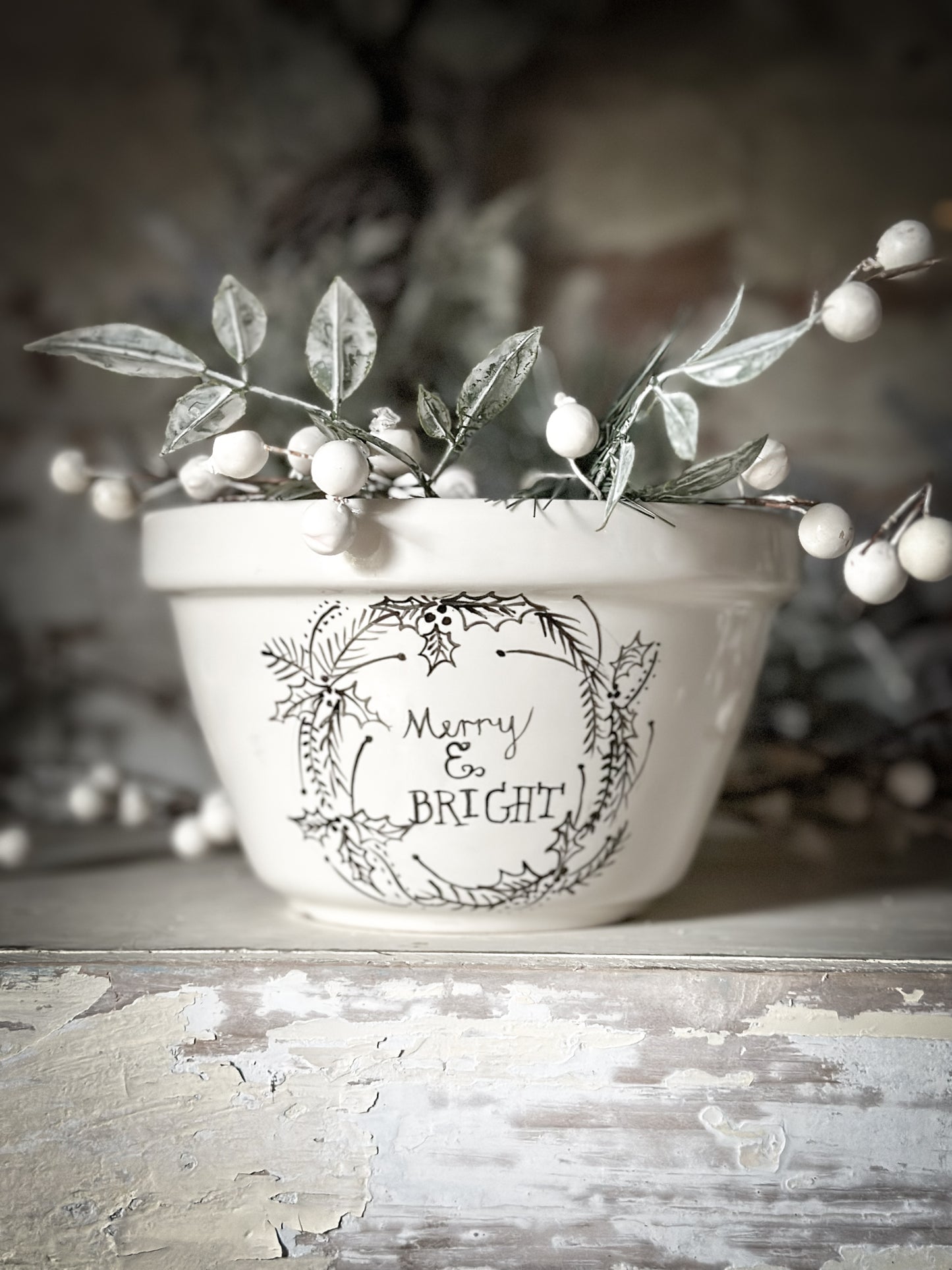 A beautiful vintage Illustrated Ironstone pudding bowl with a hand painted quote