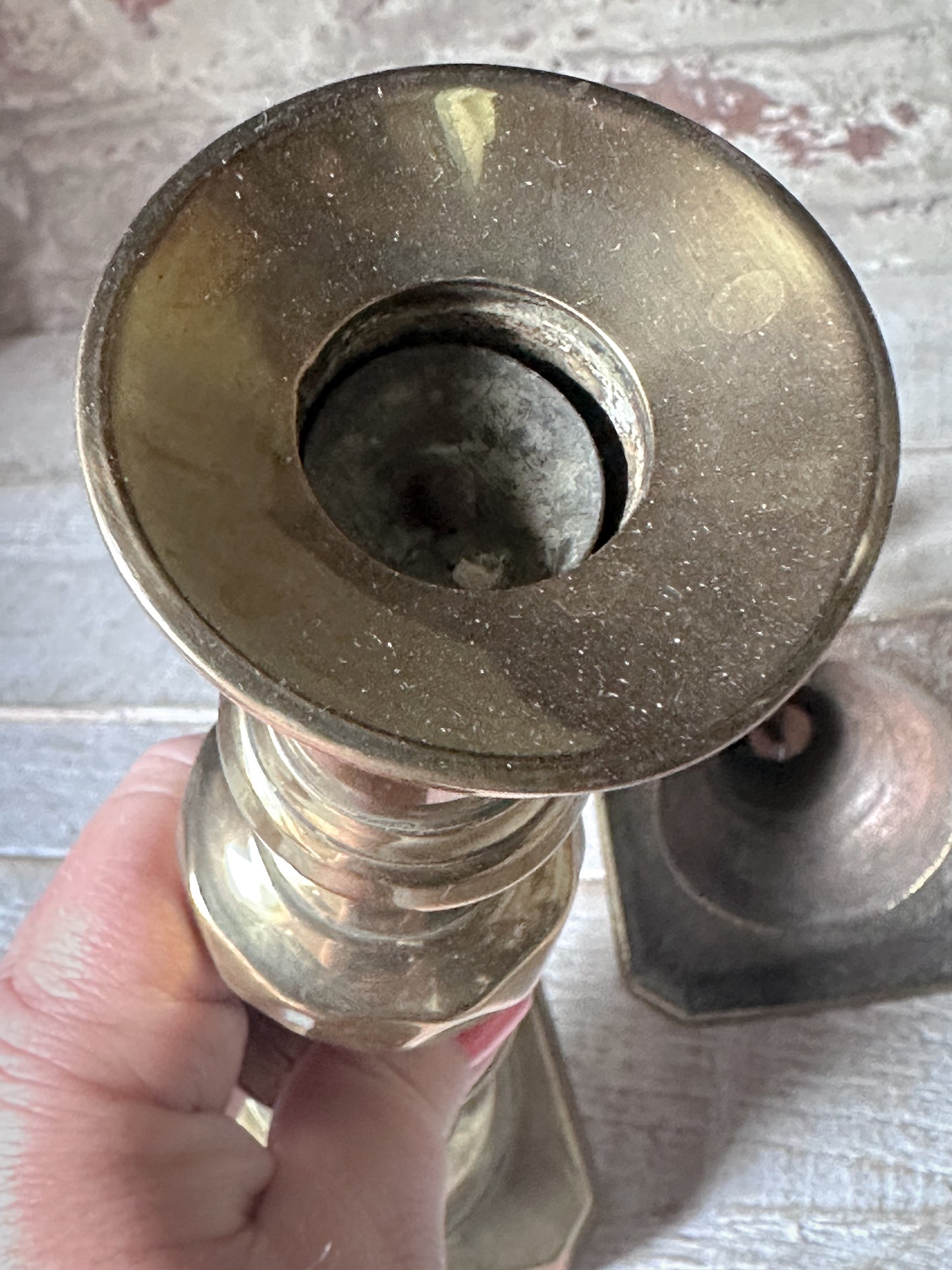 Pair of Antique Brass Push-Up Candlesticks | Victorian Edwardian Ejector Candlesticks | 30cm Tall