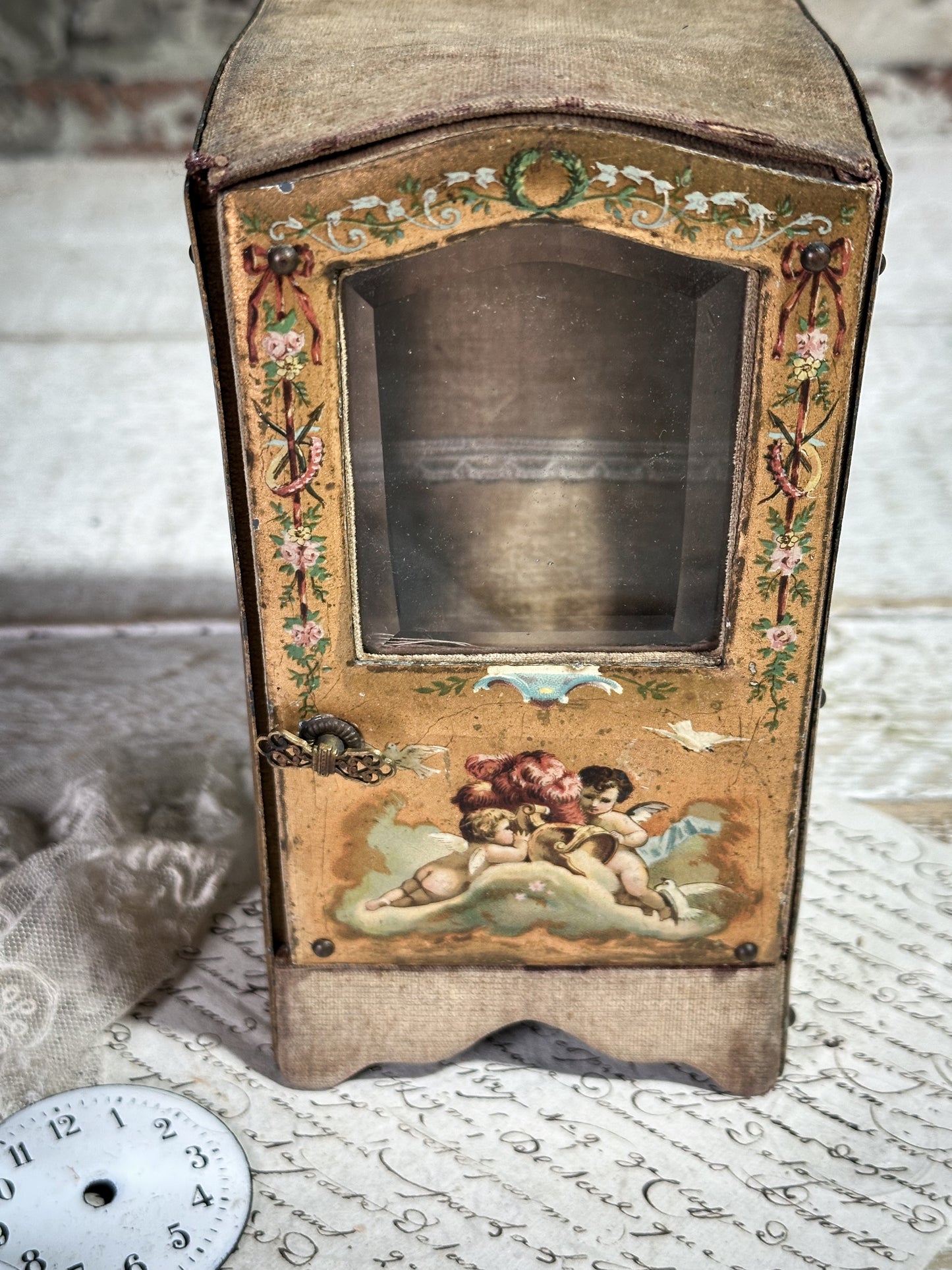 Antique 19th Century French Miniature Vernis Martin Vitrine