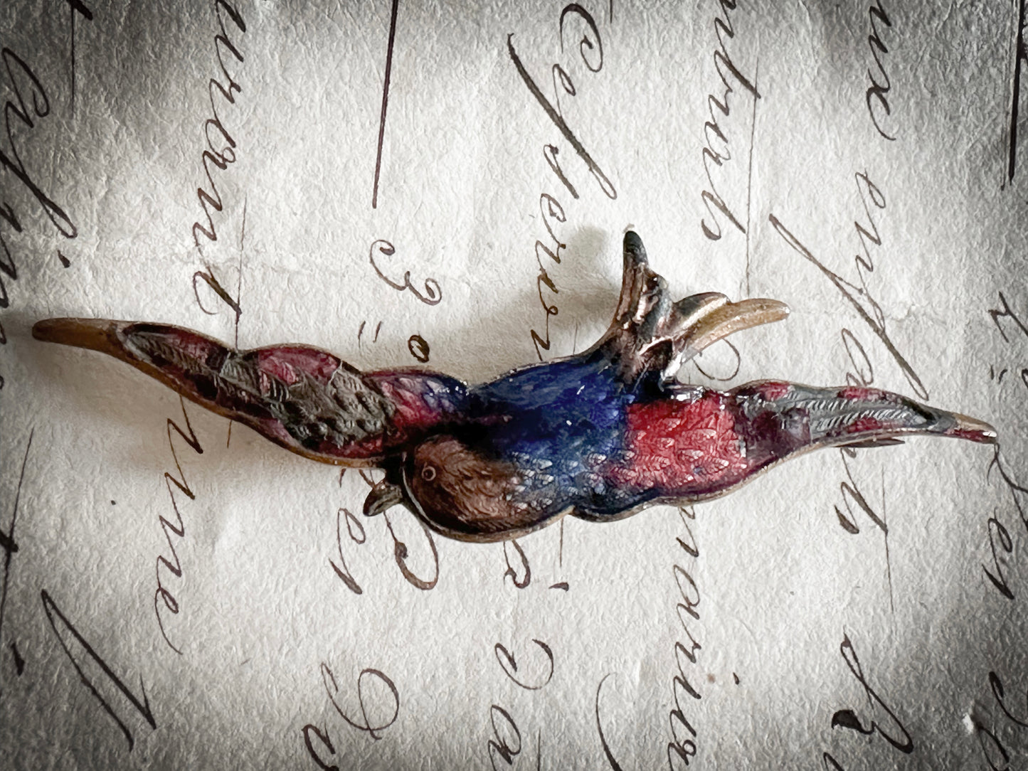 Stunning antique enamel swallow brooch