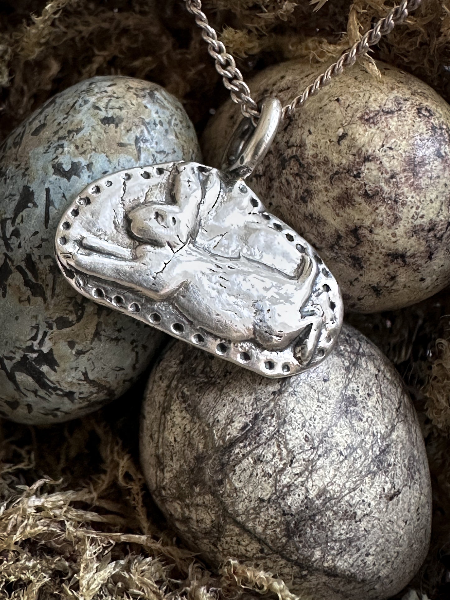 Moonlit Rabbit Pendant – Handcrafted Fine Silver Necklace