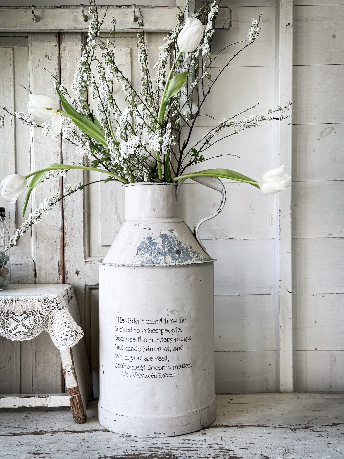 A lovely antique French tin milk churn