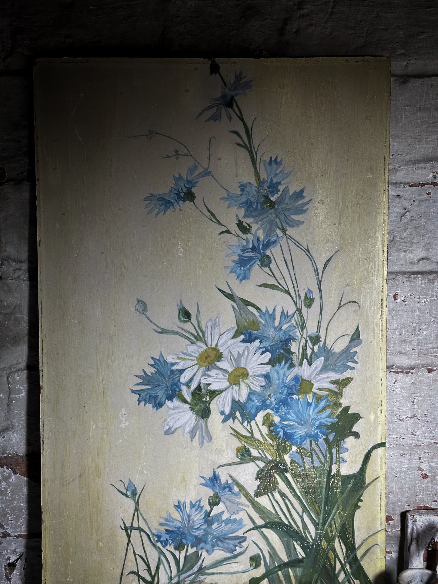 A Vintage oil on board painting of Daisies and Cornflowers