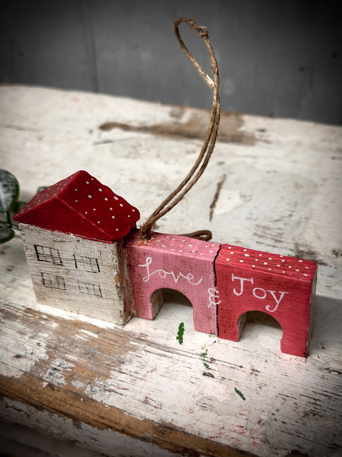 A Hanging Vintage German Erzgebirge Putz Wooden Village House