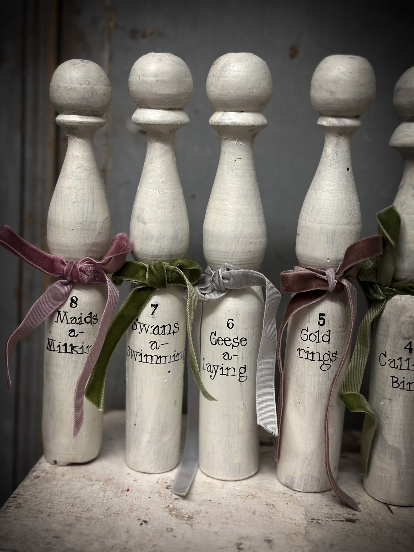 Twelve Days of Christmas Set of Vintage French Wooden Skittles