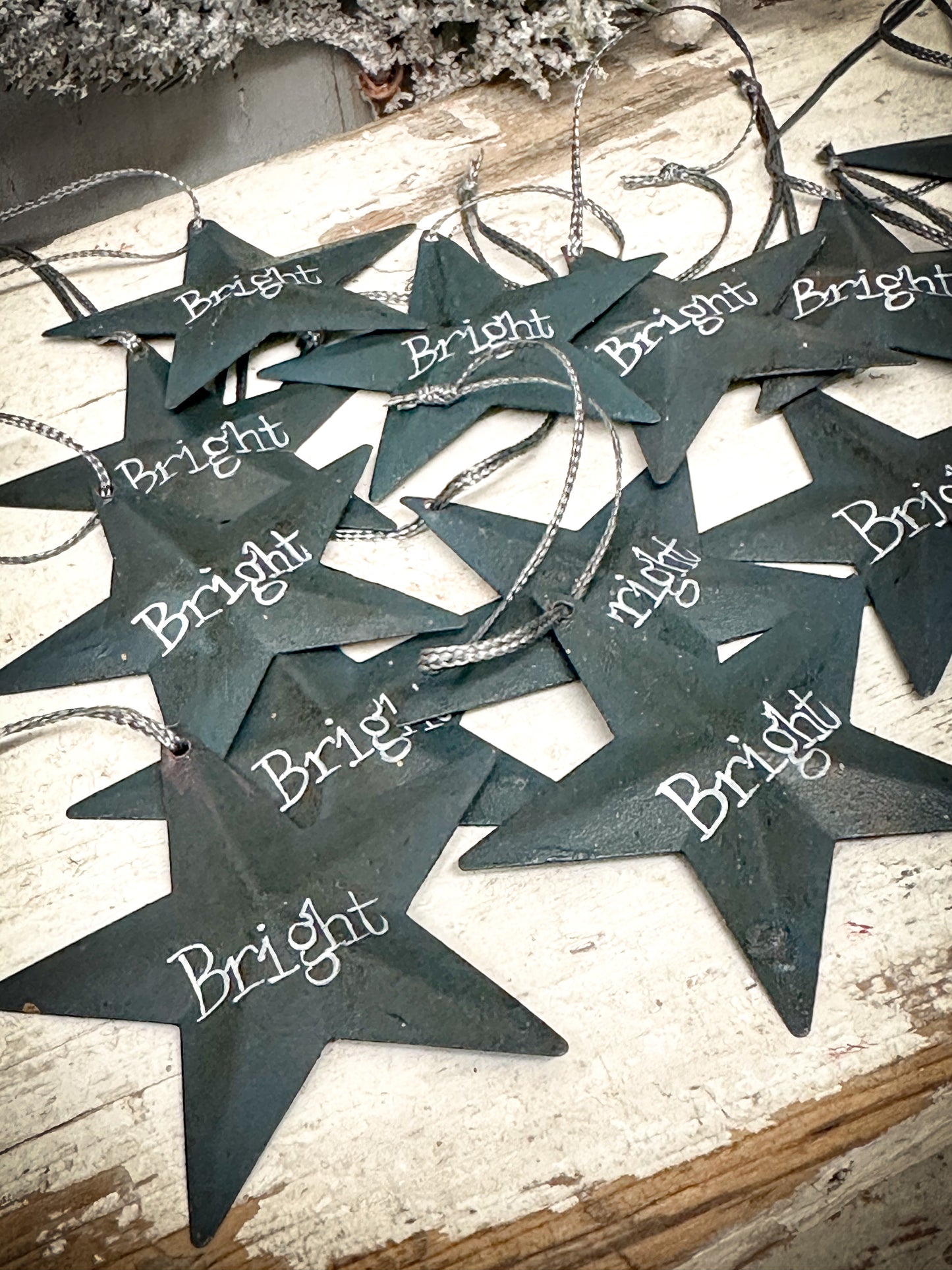 A medium Teal Tin Barn Star Christmas Decoration “Bright”
