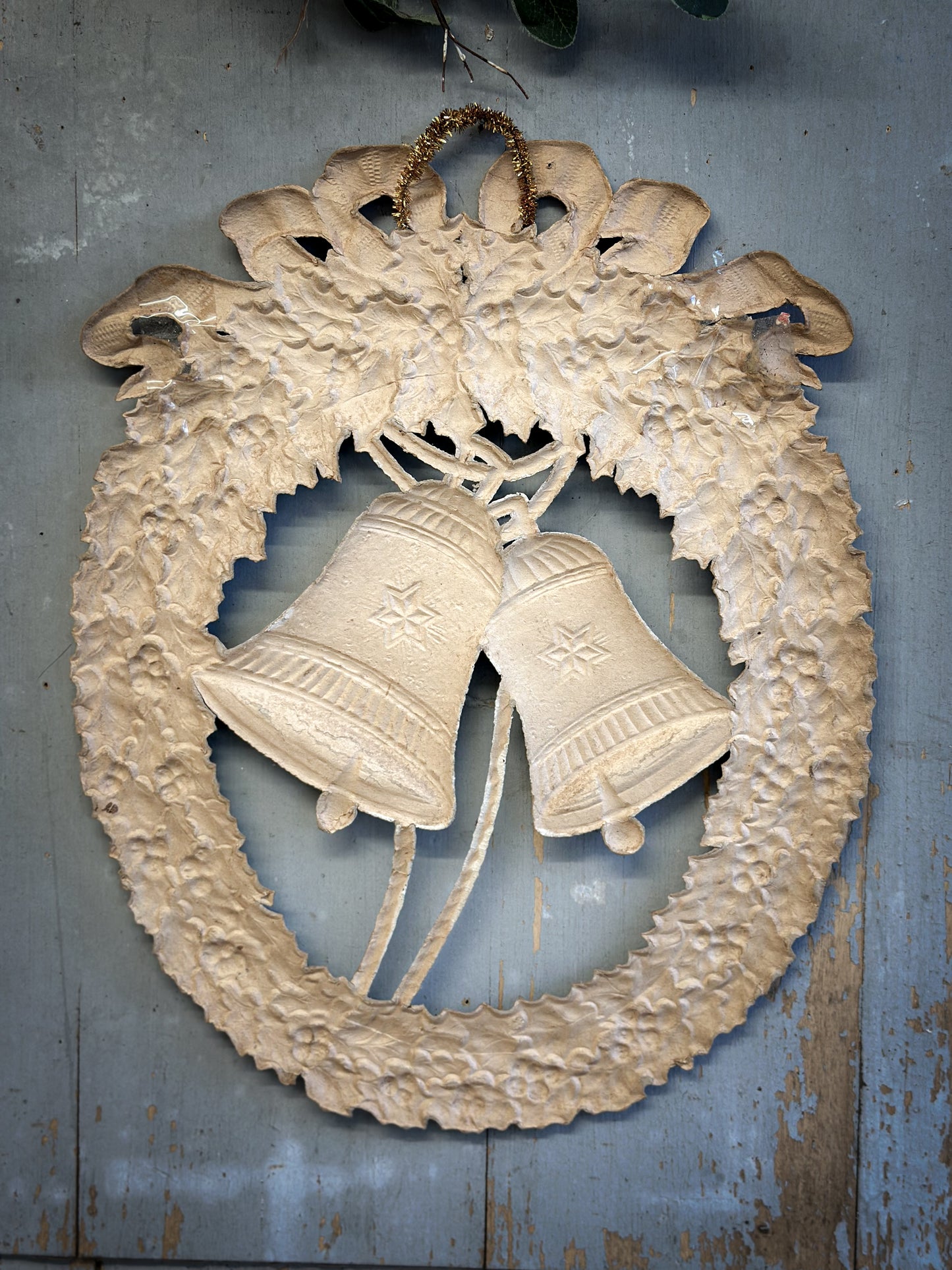 Early–Mid 20th Century Pressed-Paper Christmas Wreath with Twin Bells-oral provenance linking it to the Bletchley Museum collection