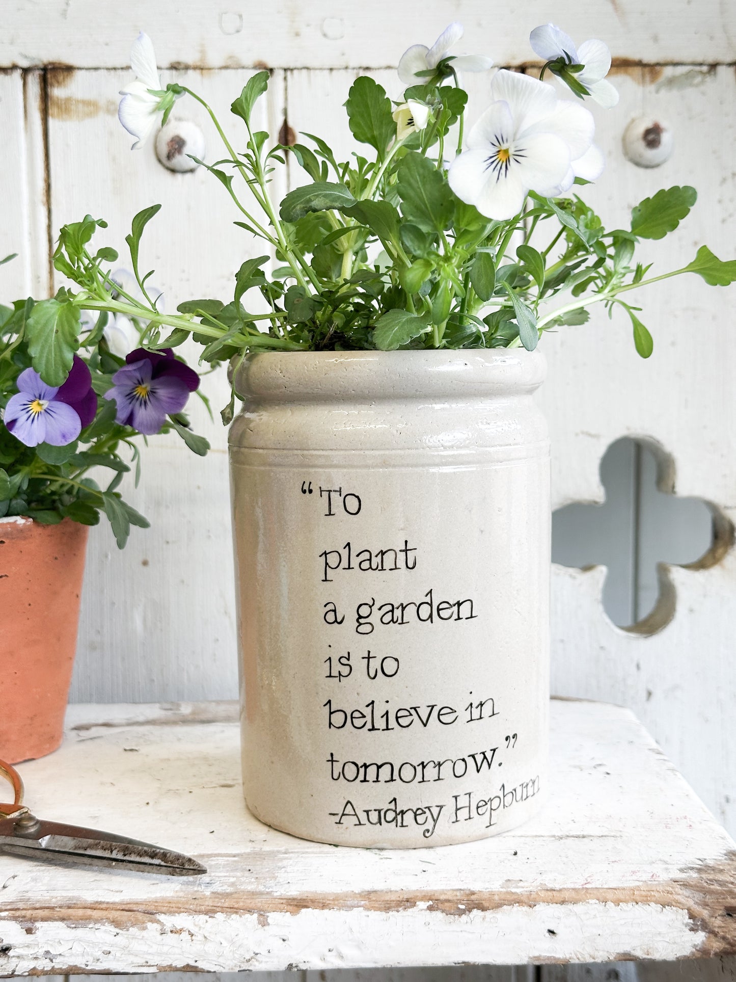 “To Plant a Garden” Large Painted Stoneware Pot