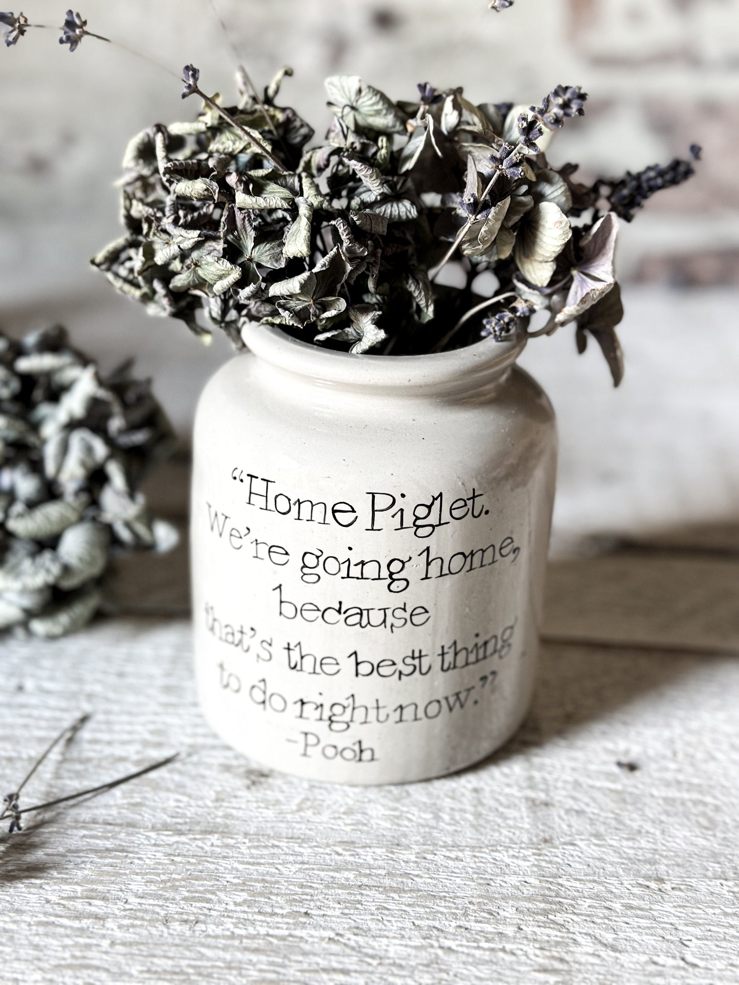 A hand painted vintage French mustard jar large