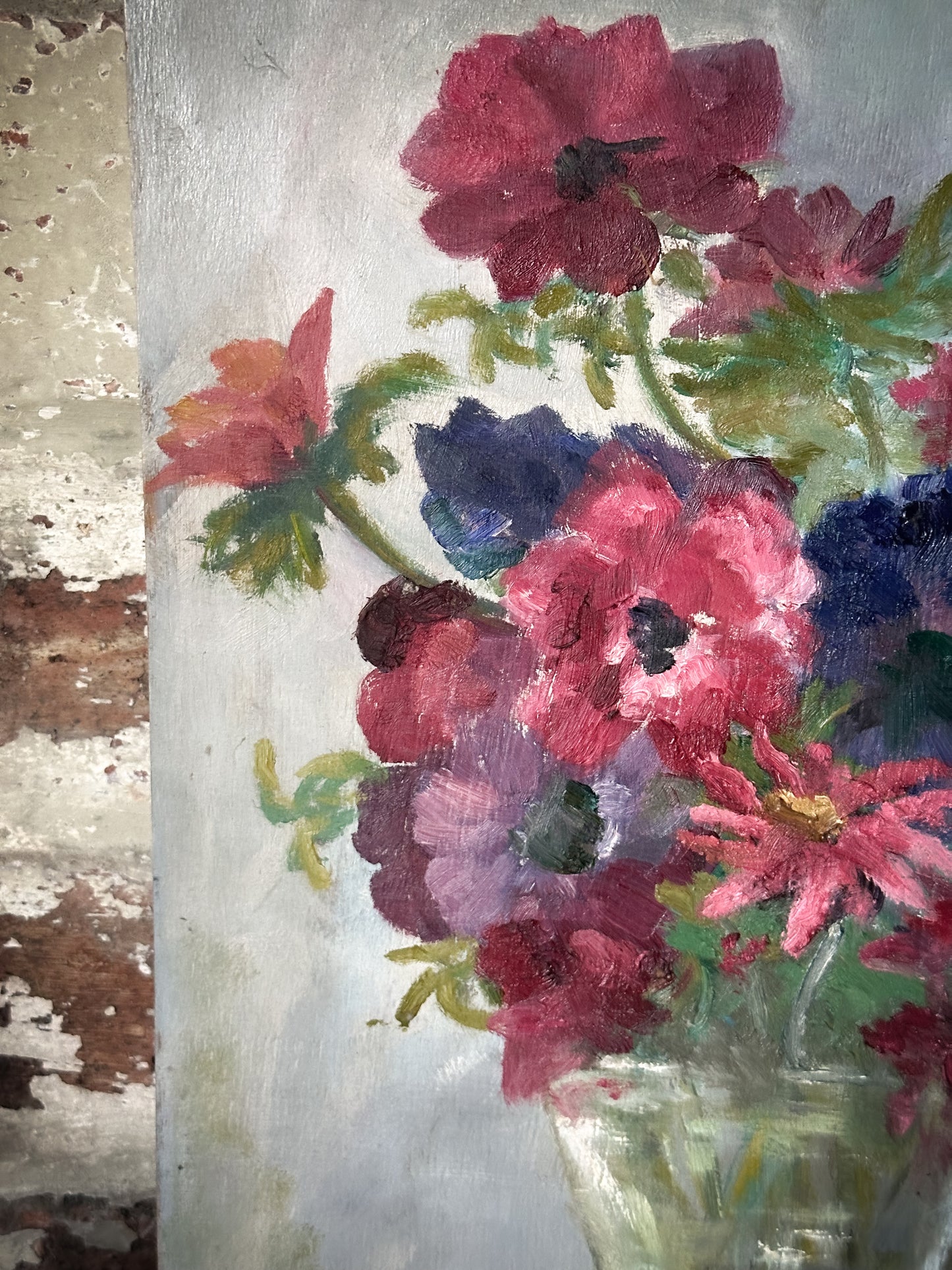 A Vintage Oil on Board Flower Painting