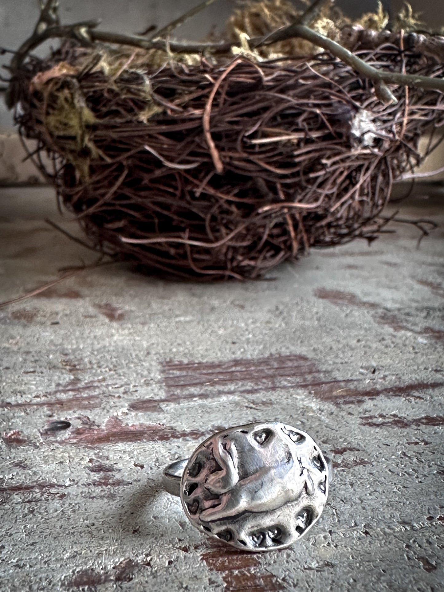 Moonlit Rabbit Ring – Handcrafted .999 Fine Silver