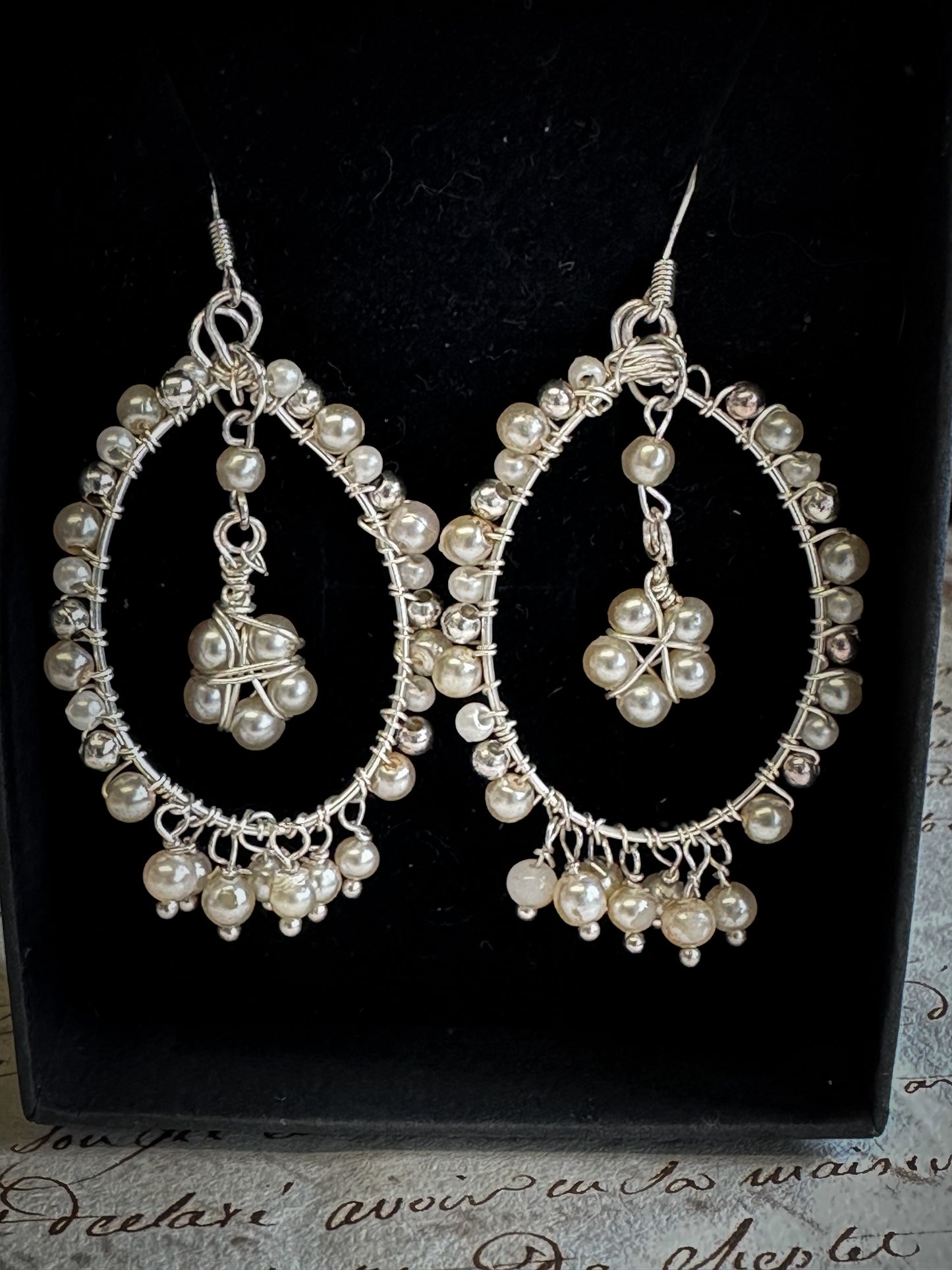 Vintage Pearl beaded Chandelier Daisy Earrings by Jealous Moon Jewellery