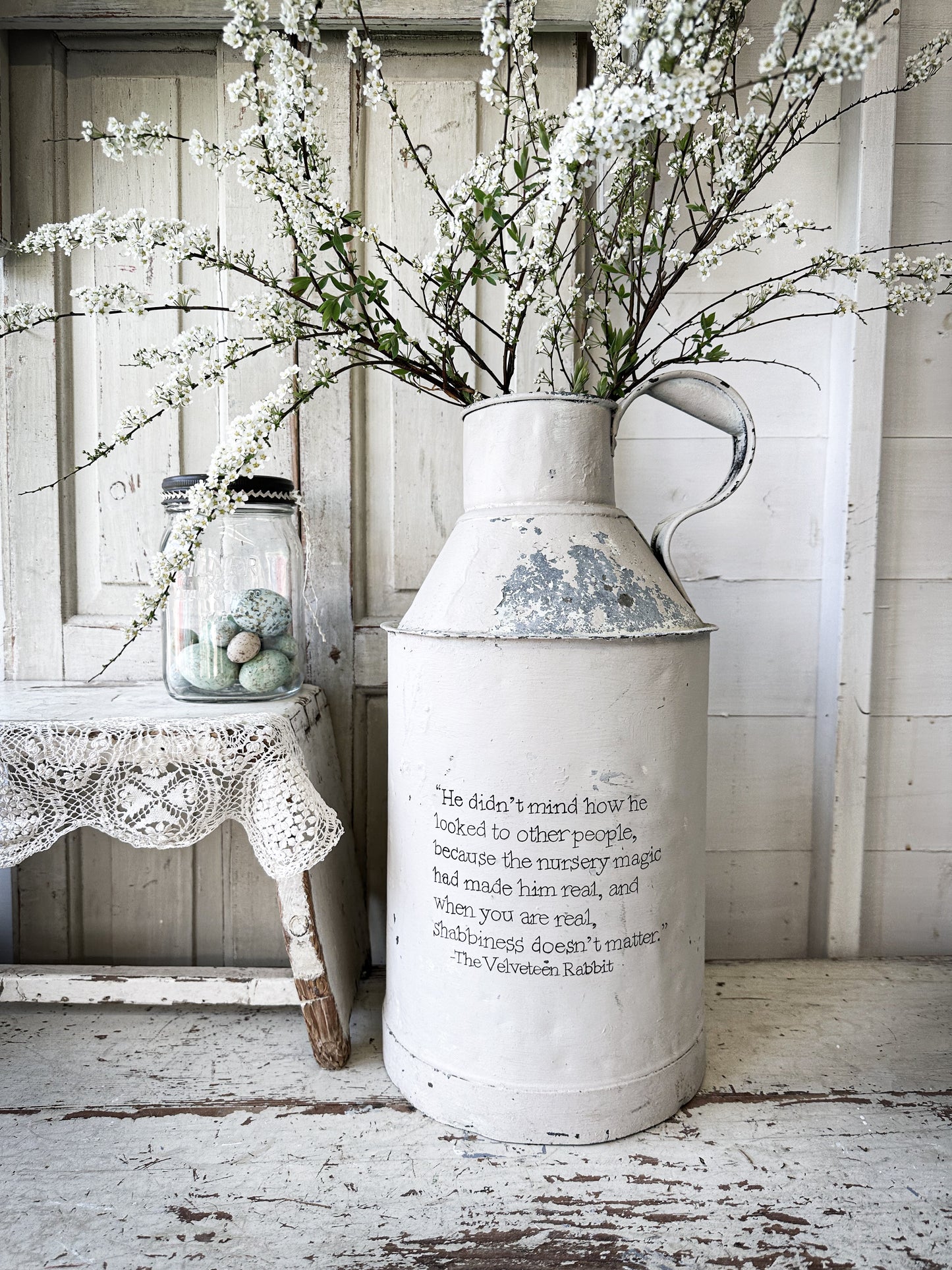 A lovely antique French tin milk churn