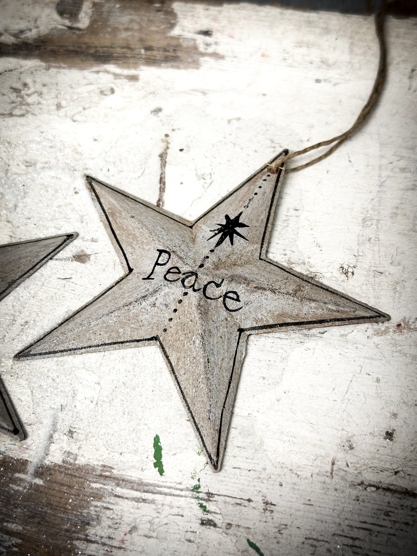 A Large Grey Tin Barn Star Christmas Decoration “Peace”