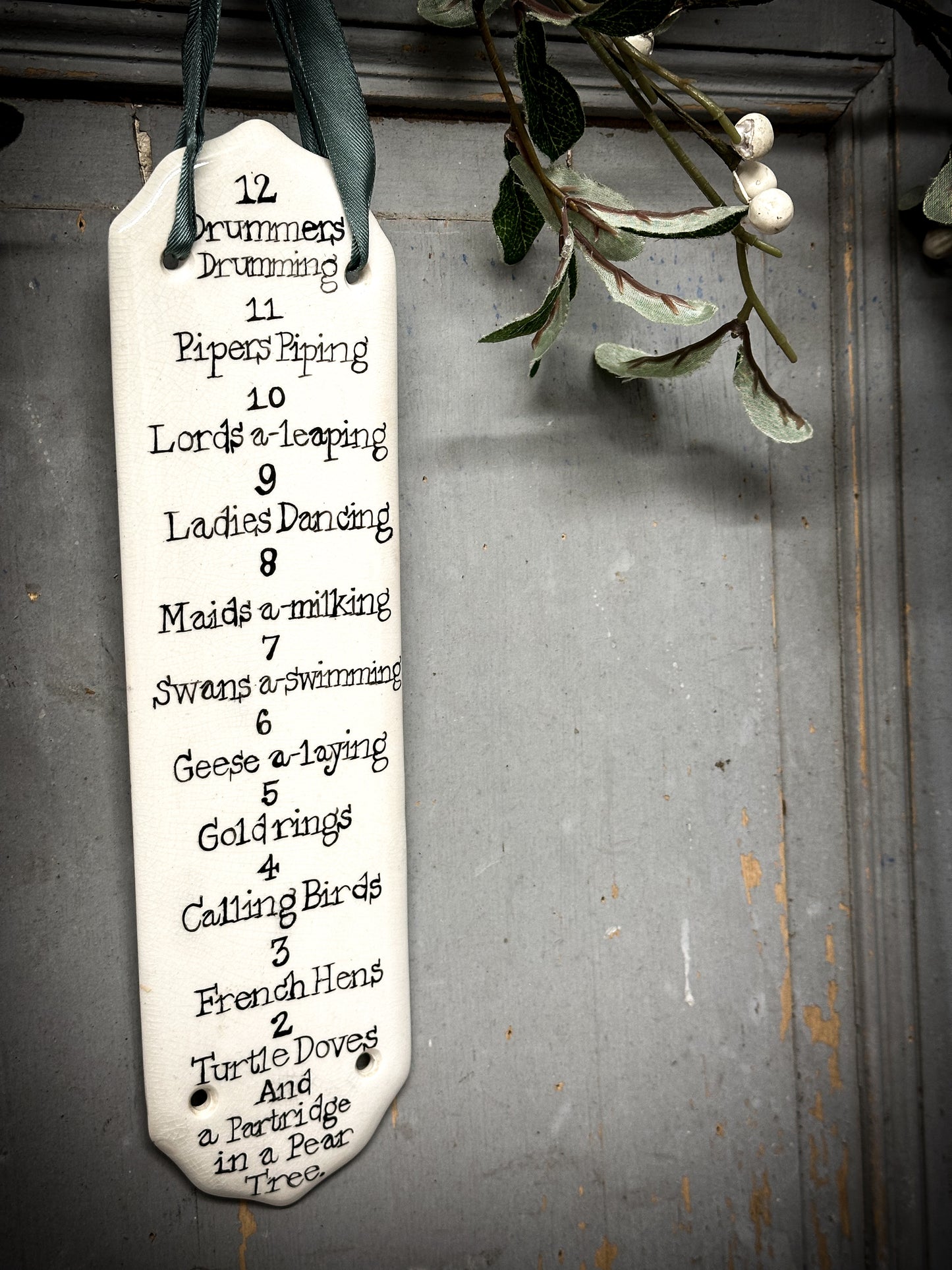 Twelve Days of Christmas Ironstone Door Plate Hanger
