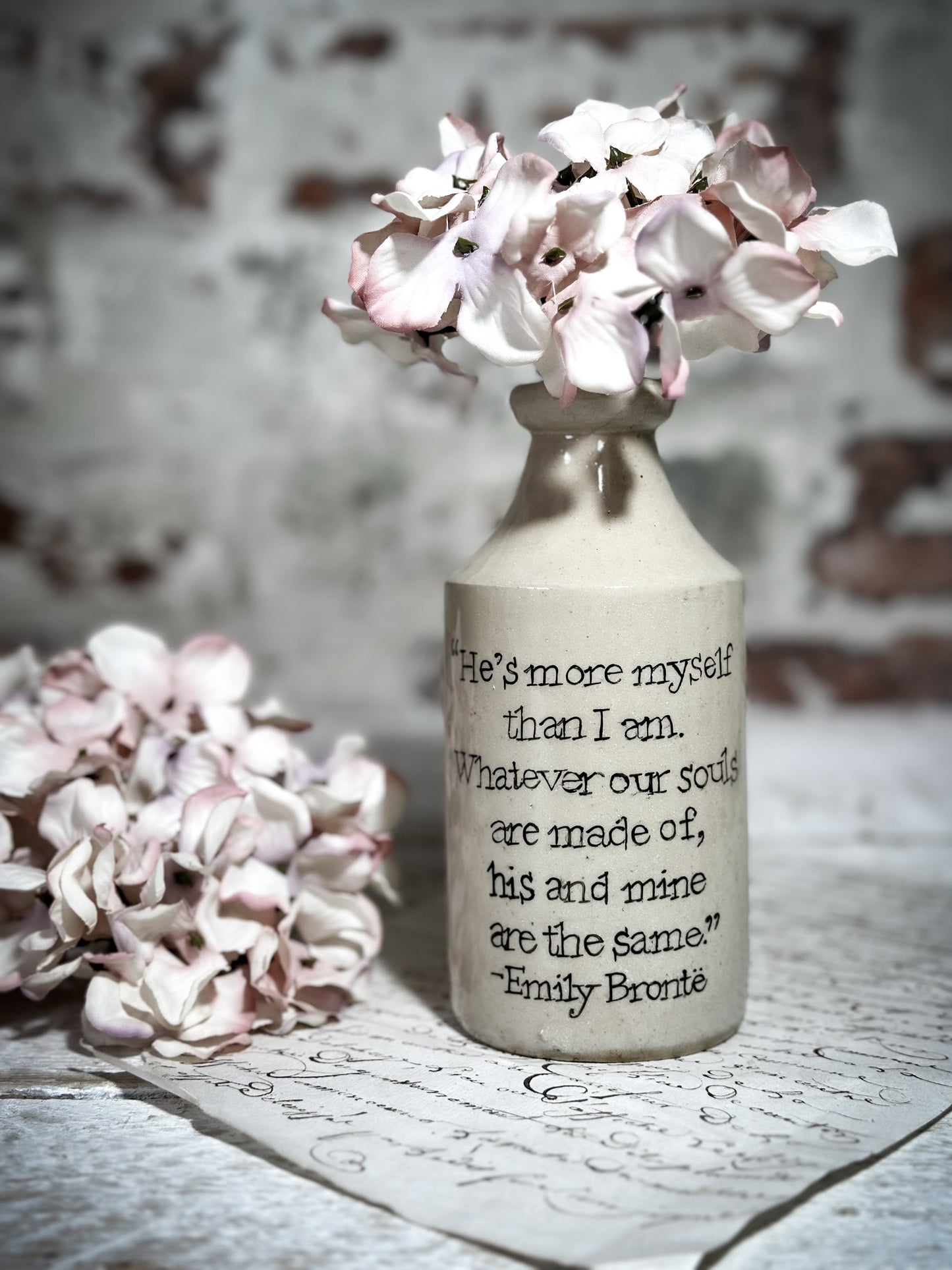 An Antique Pottery Bottle with a Hand Painted Valentine’s Day Quote