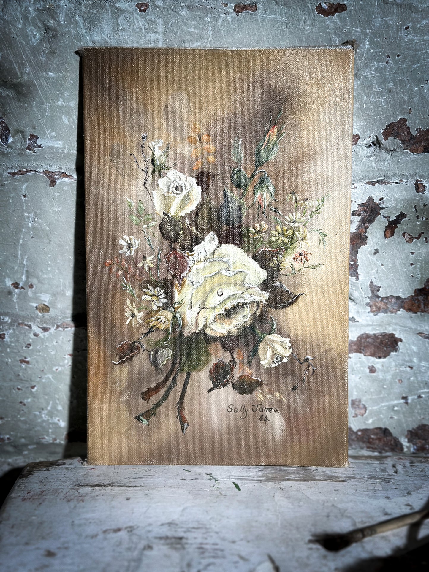 A Vintage Oil on board Flower Painting