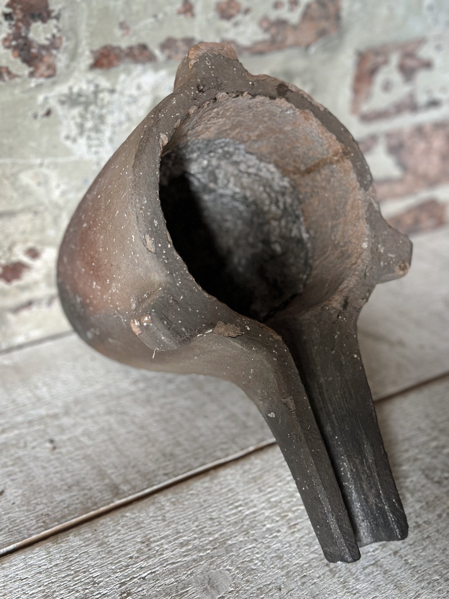 Antique Industrial Foundry Crucible with Original Furnace Slag