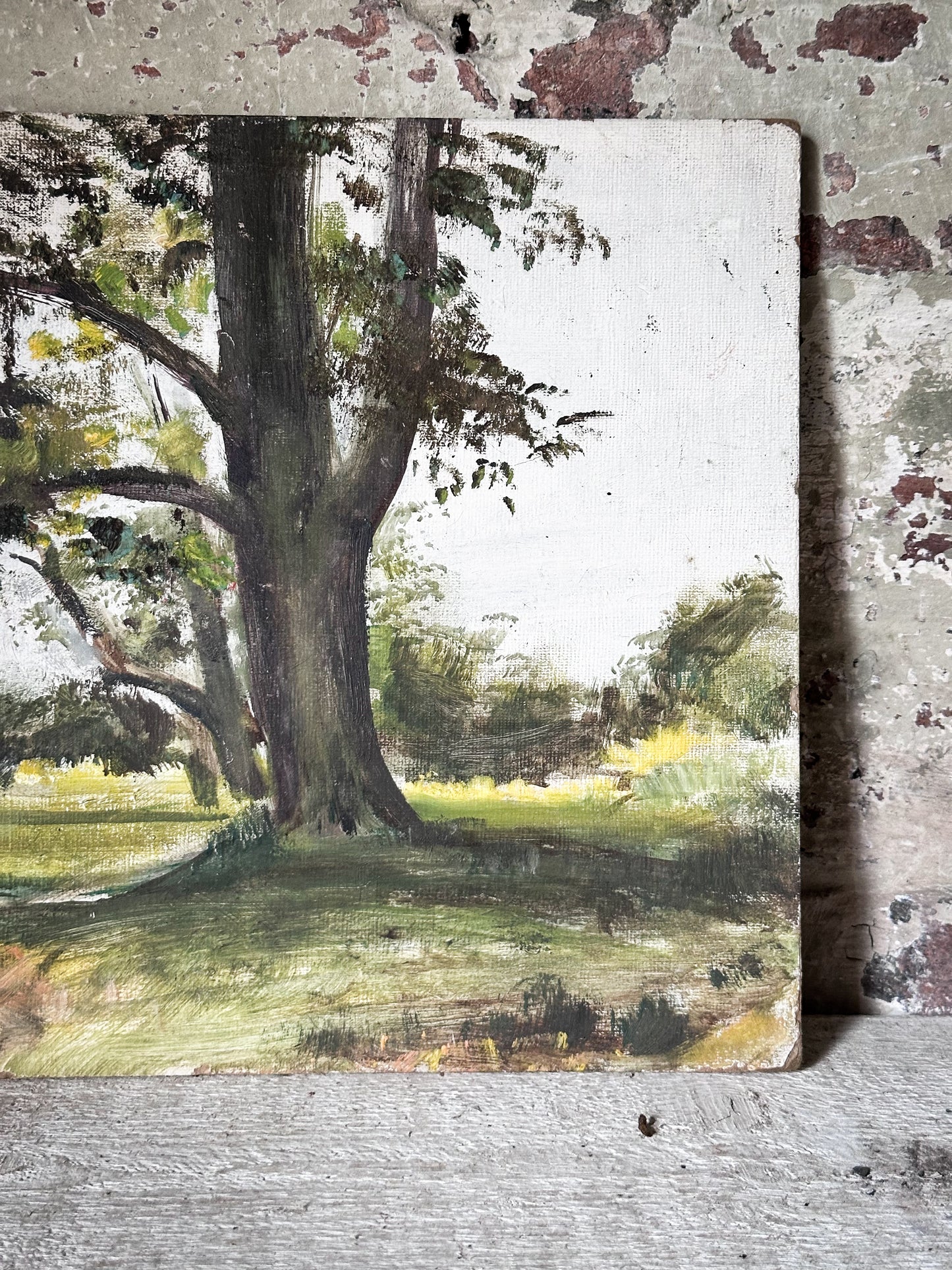 Original Vintage Oil Landscape Study on Daler Board – From the Collection of an English Artist Living in Normandy