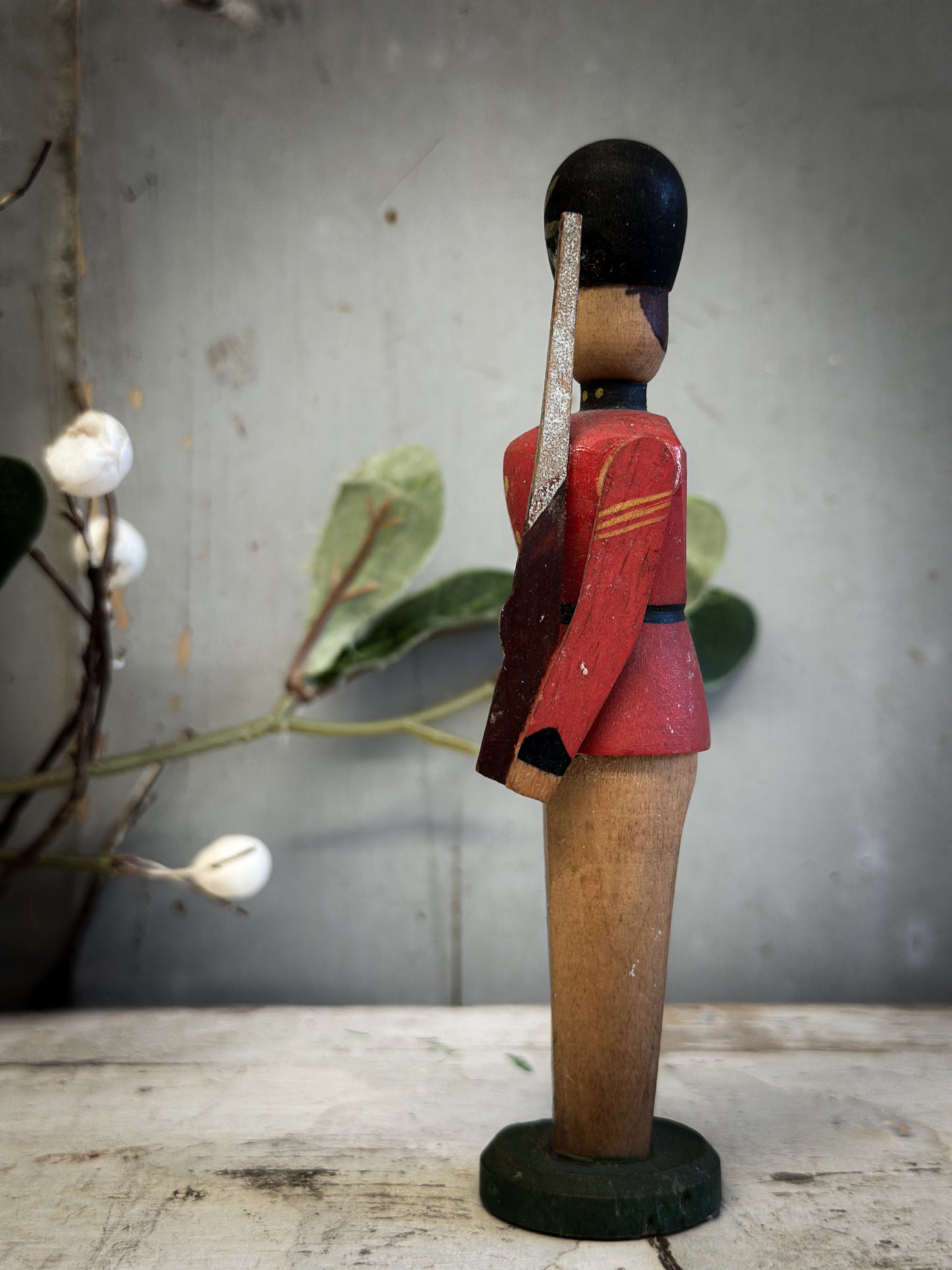 Mid-Century Hand-Painted Wooden British Guardsman (c. 1950s–1960s)