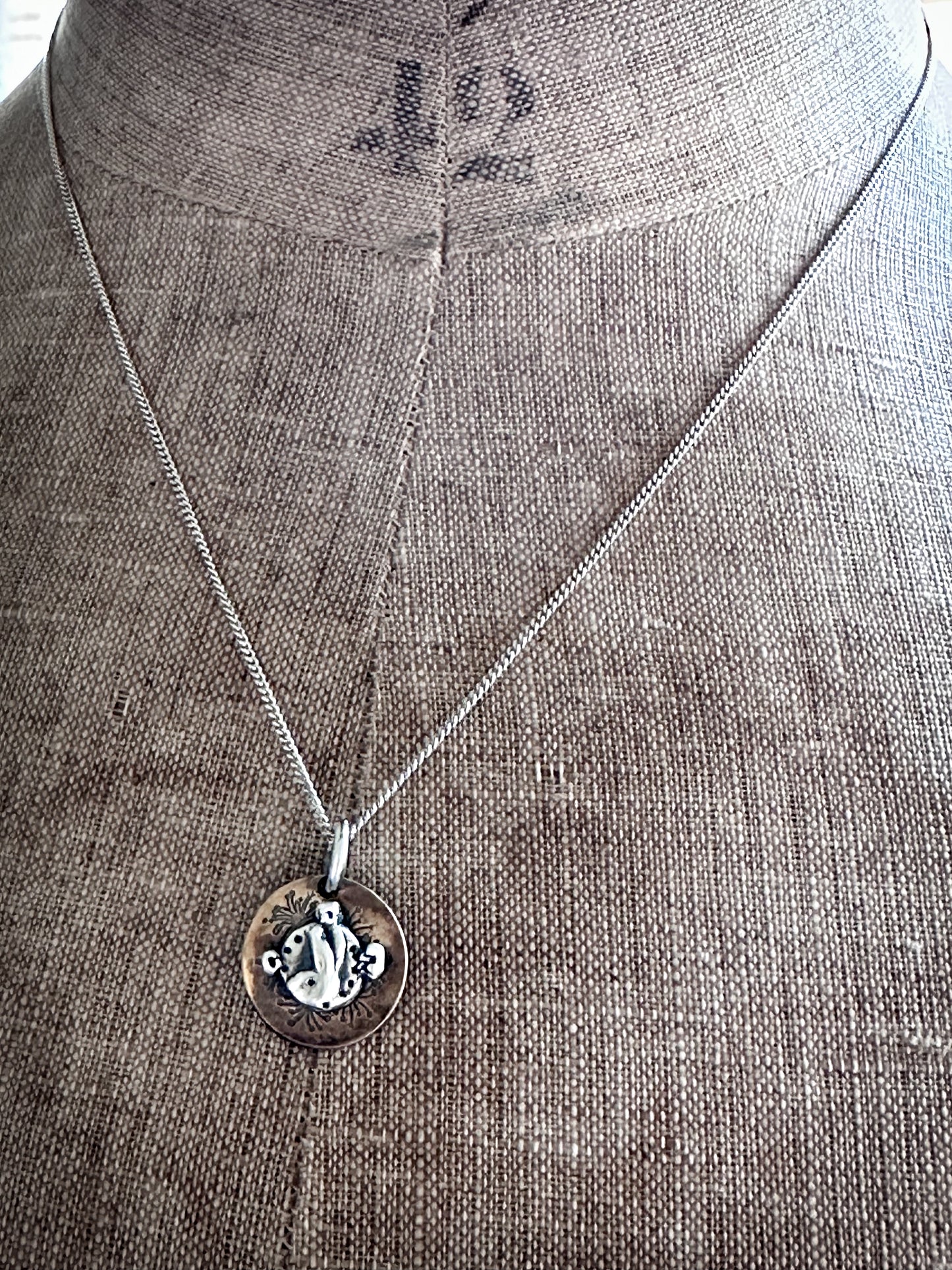 Moon Garden Rabbit Necklace – Fine Silver on Hand-Stamped Copper