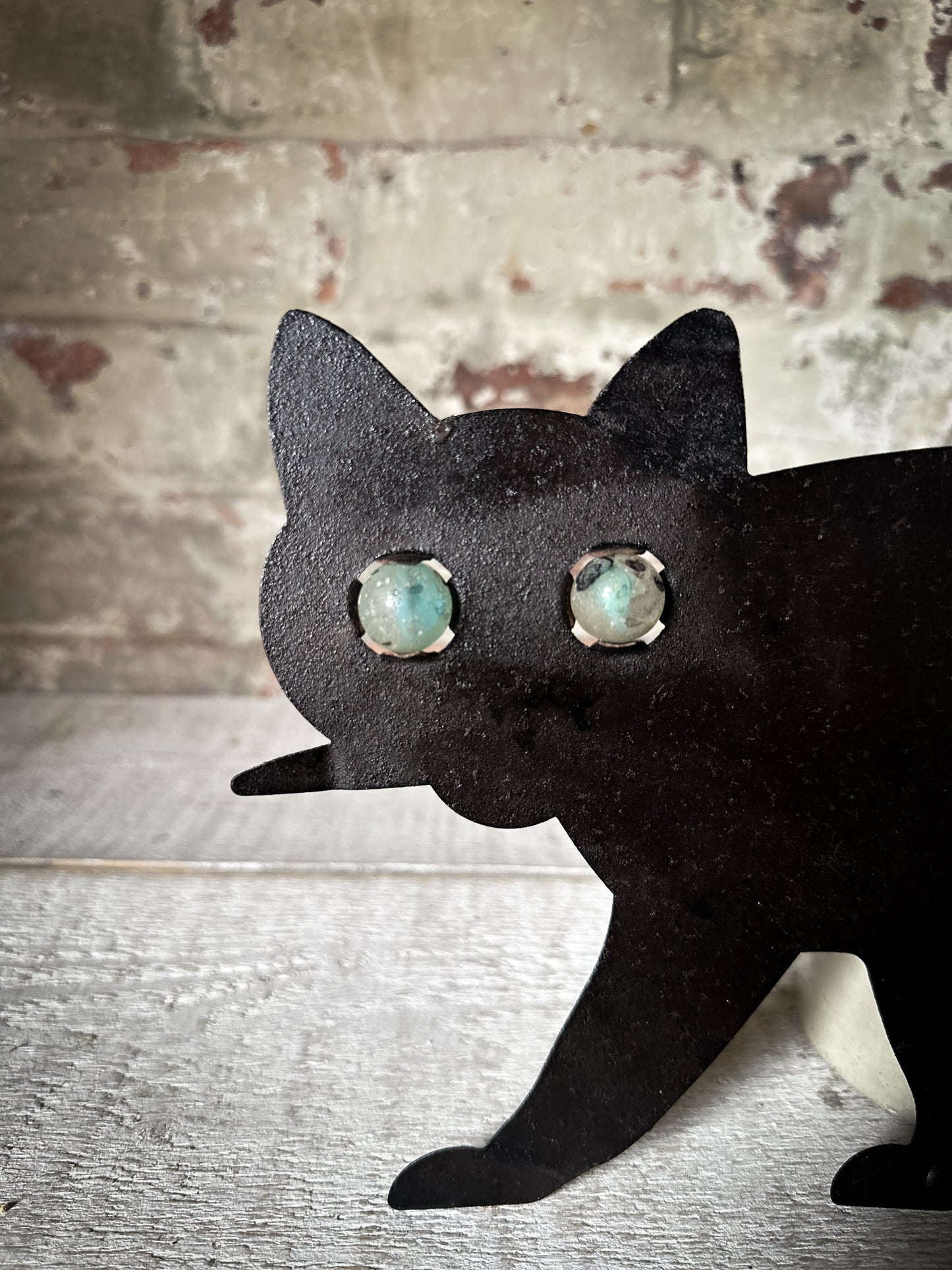 Antique Edwardian Black Cat Bird Scarer with Glass Eyes