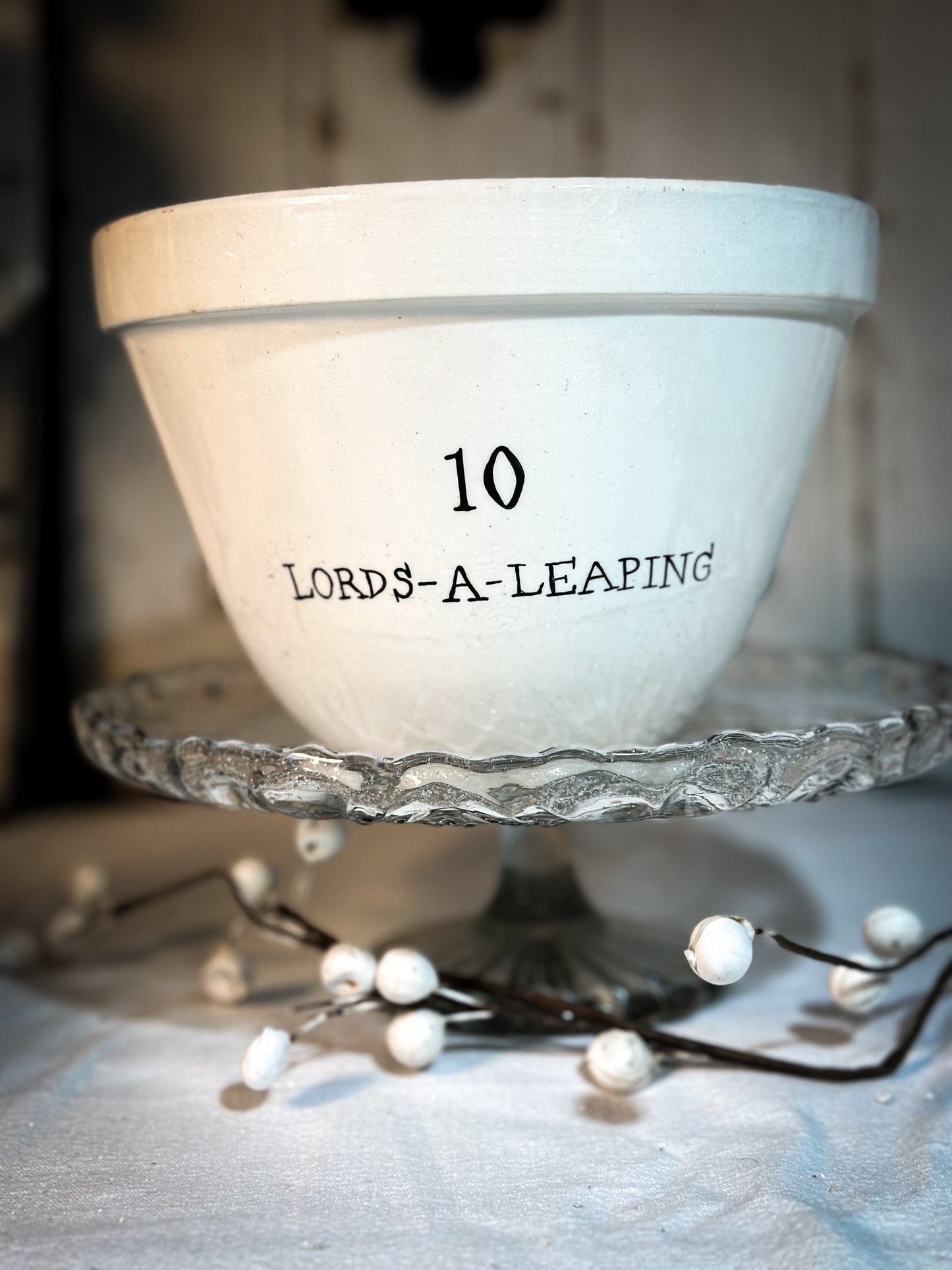 A beautiful vintage Illustrated Ironstone pudding bowl with a hand painted quote