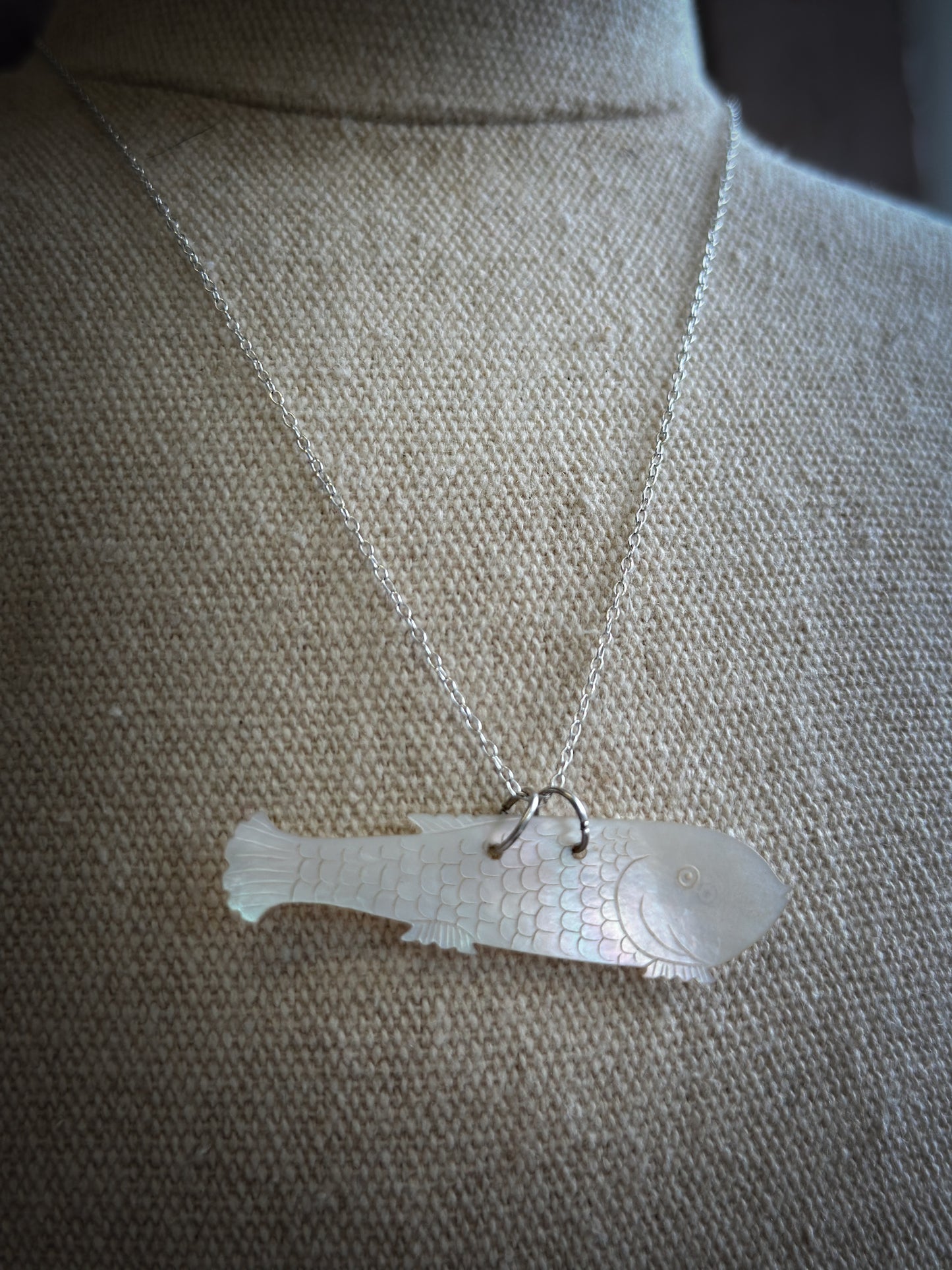 Found Object Mother of Pearl Fish Necklace by Jealous Moon Jewellery