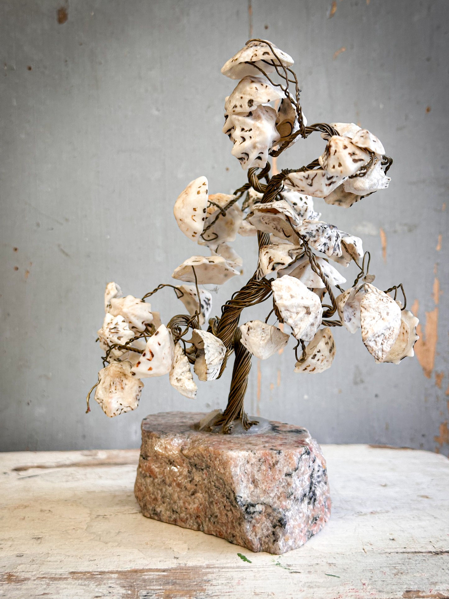 Vintage Shell Friendship Tree on Stone Base