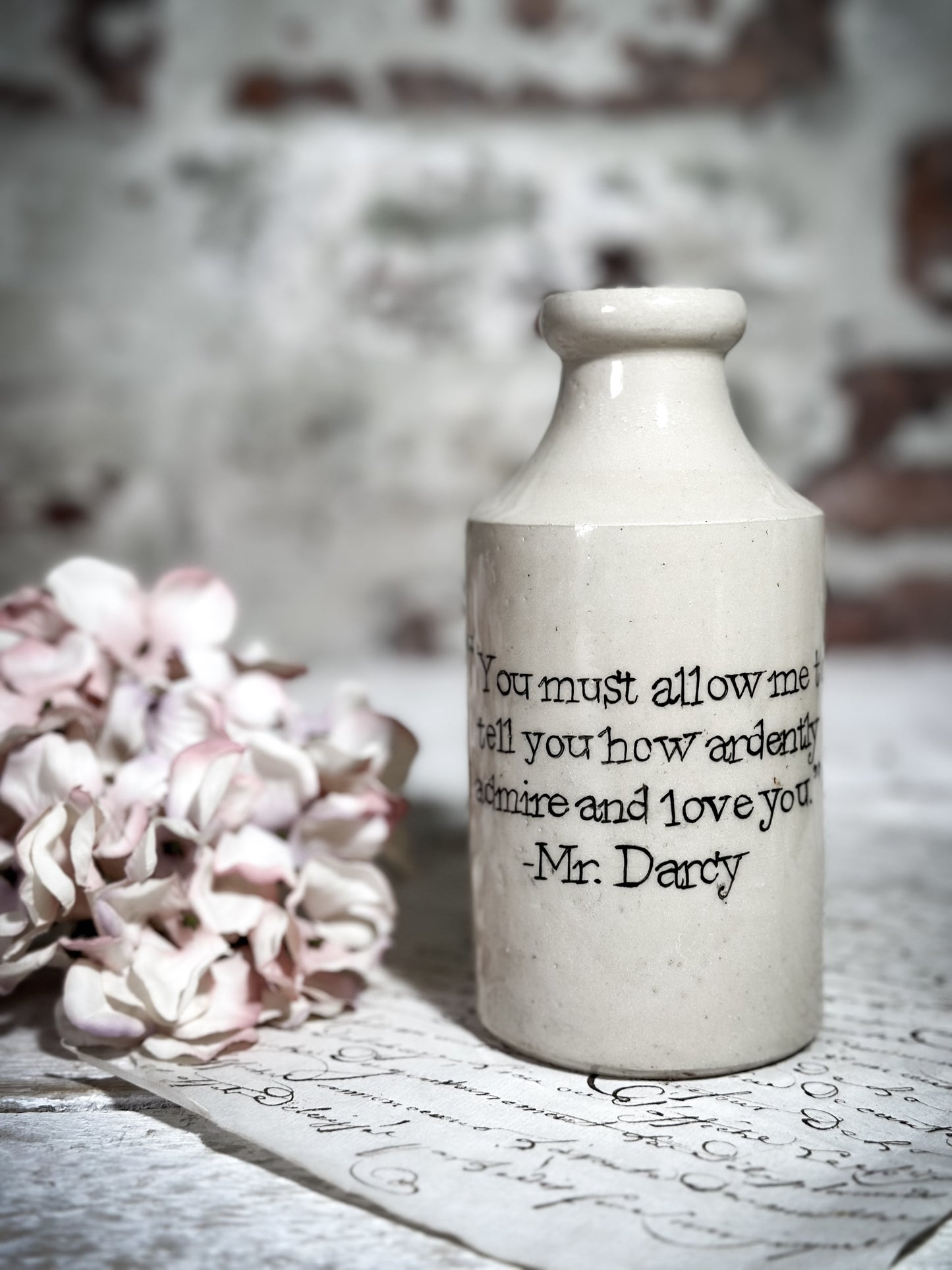 An Antique Pottery Bottle with a Hand Painted Valentine’s Day Quote