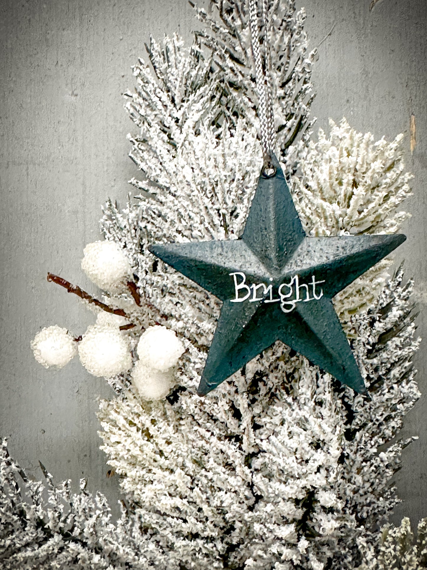 A medium Teal Tin Barn Star Christmas Decoration “Bright”