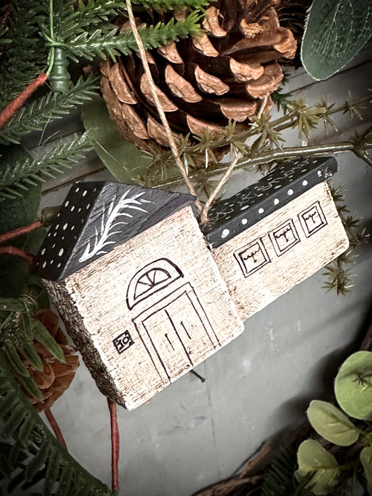 A Hanging Vintage German Erzgebirge Putz Wooden Village House