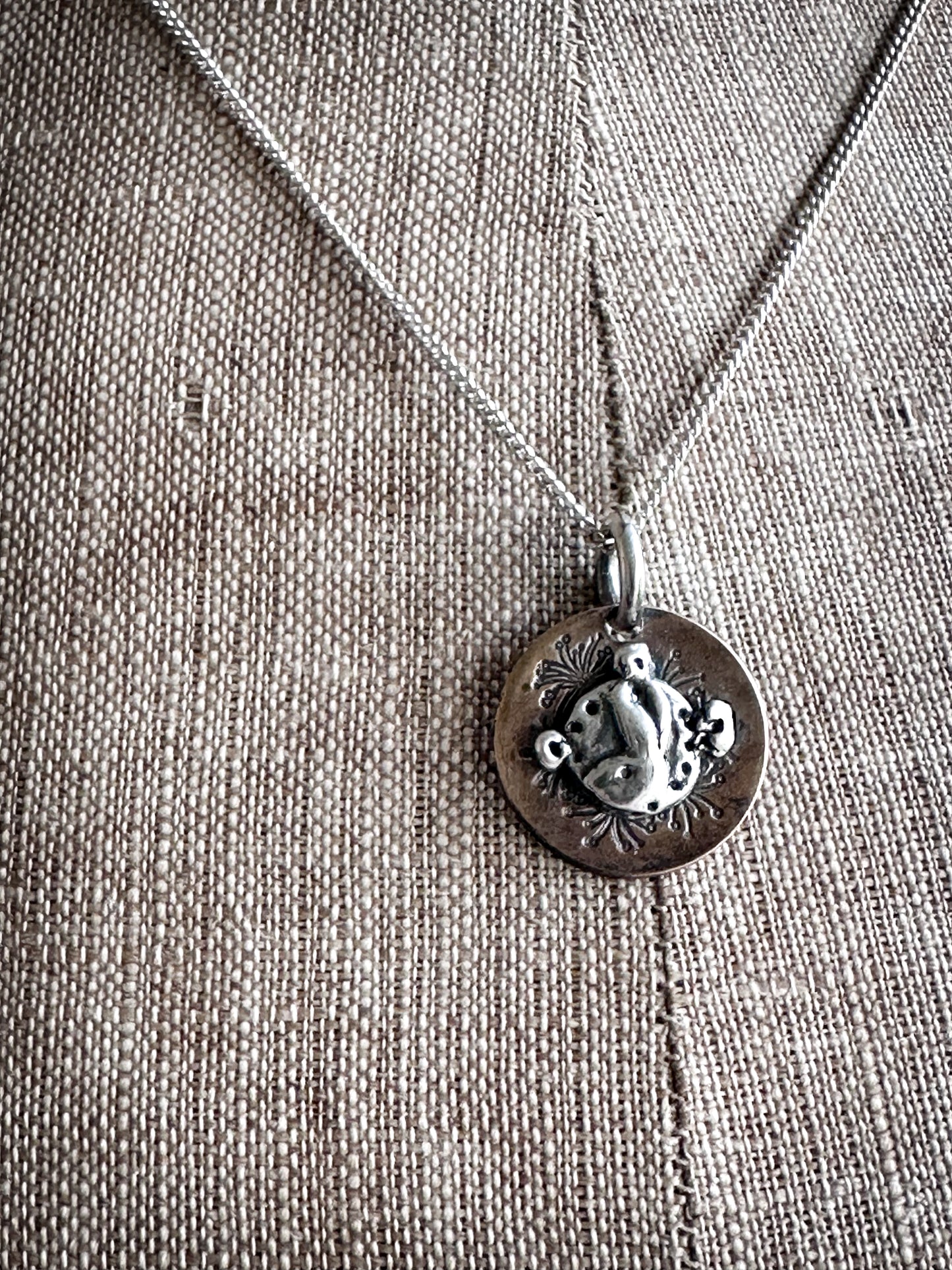 Moon Garden Rabbit Necklace – Fine Silver on Hand-Stamped Copper