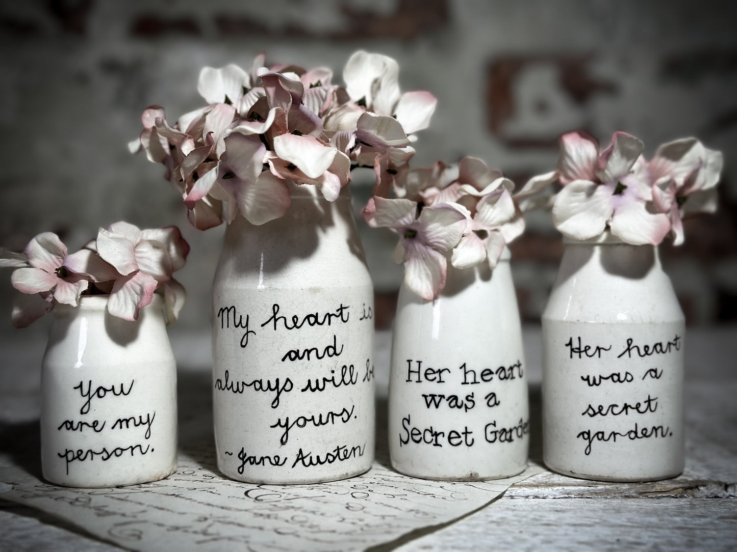 An Antique Creamery Vase Jar with a Hand Painted Inspirational Quote