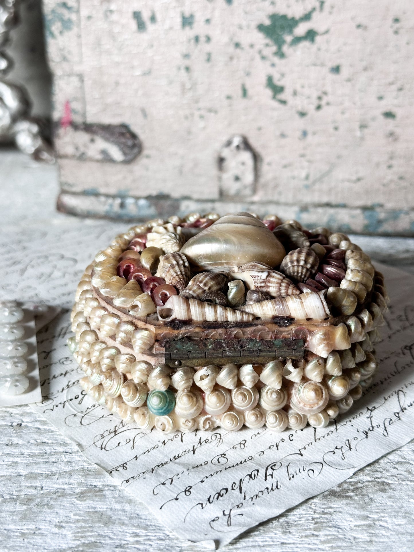 Antique Shell Art Jewellery Box – Decorative Coastal Trinket Box