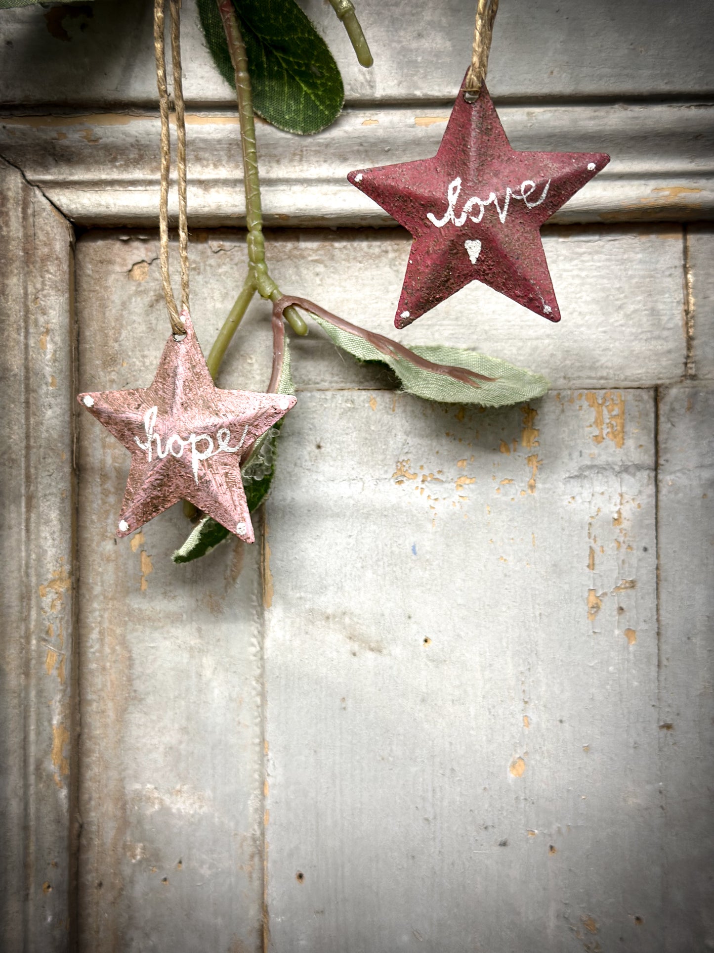 A Mini Red Tin Barn Star Christmas Decoration “Love”