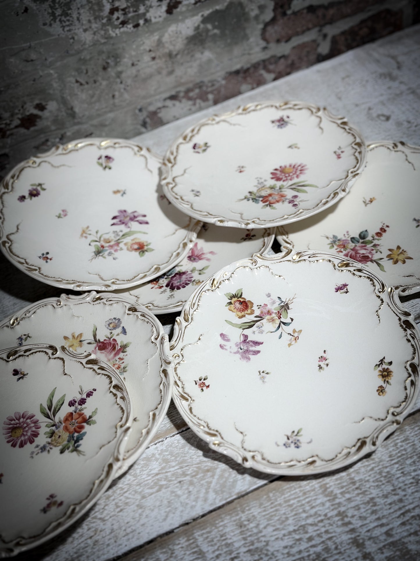 French Antique Sarreguemines Hand painted Floral Salad Plates