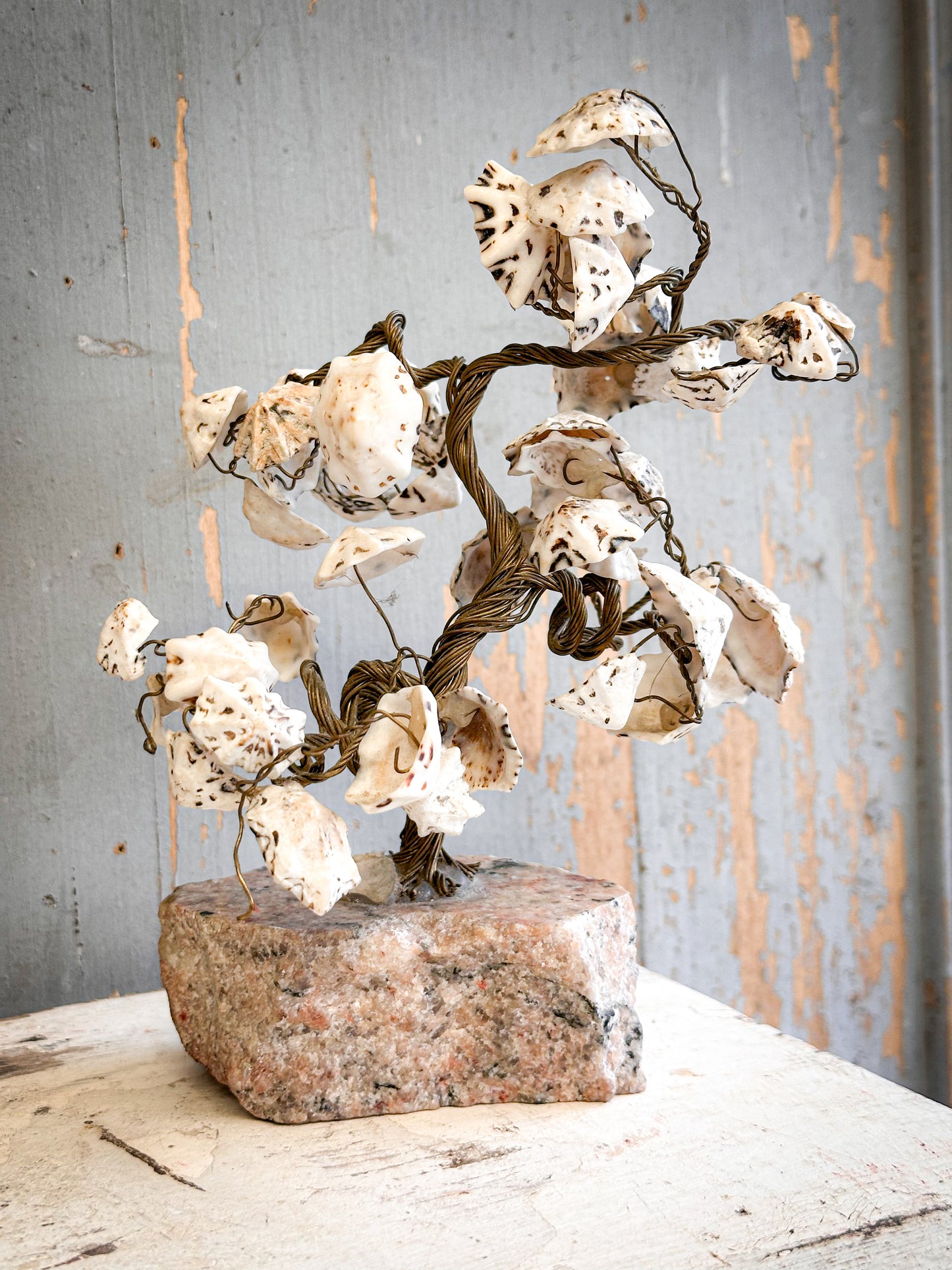 Vintage Shell Friendship Tree on Stone Base