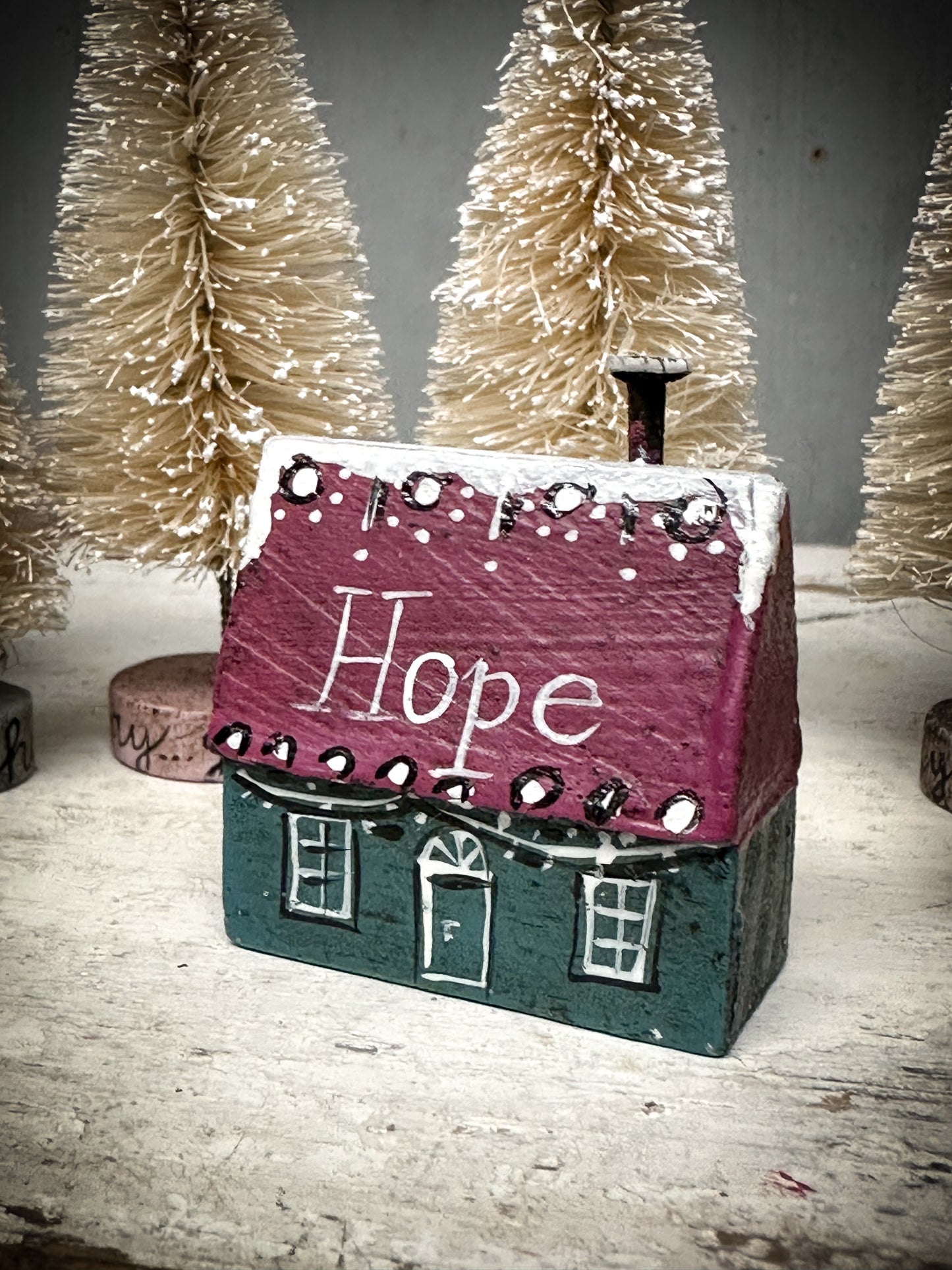 A small Vintage German Erzgebirge Putz Wooden Village House “Hope”