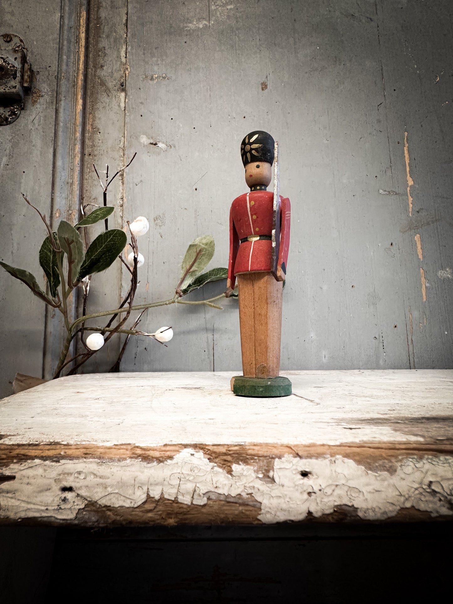 Mid-Century Hand-Painted Wooden British Guardsman (c. 1950s–1960s)