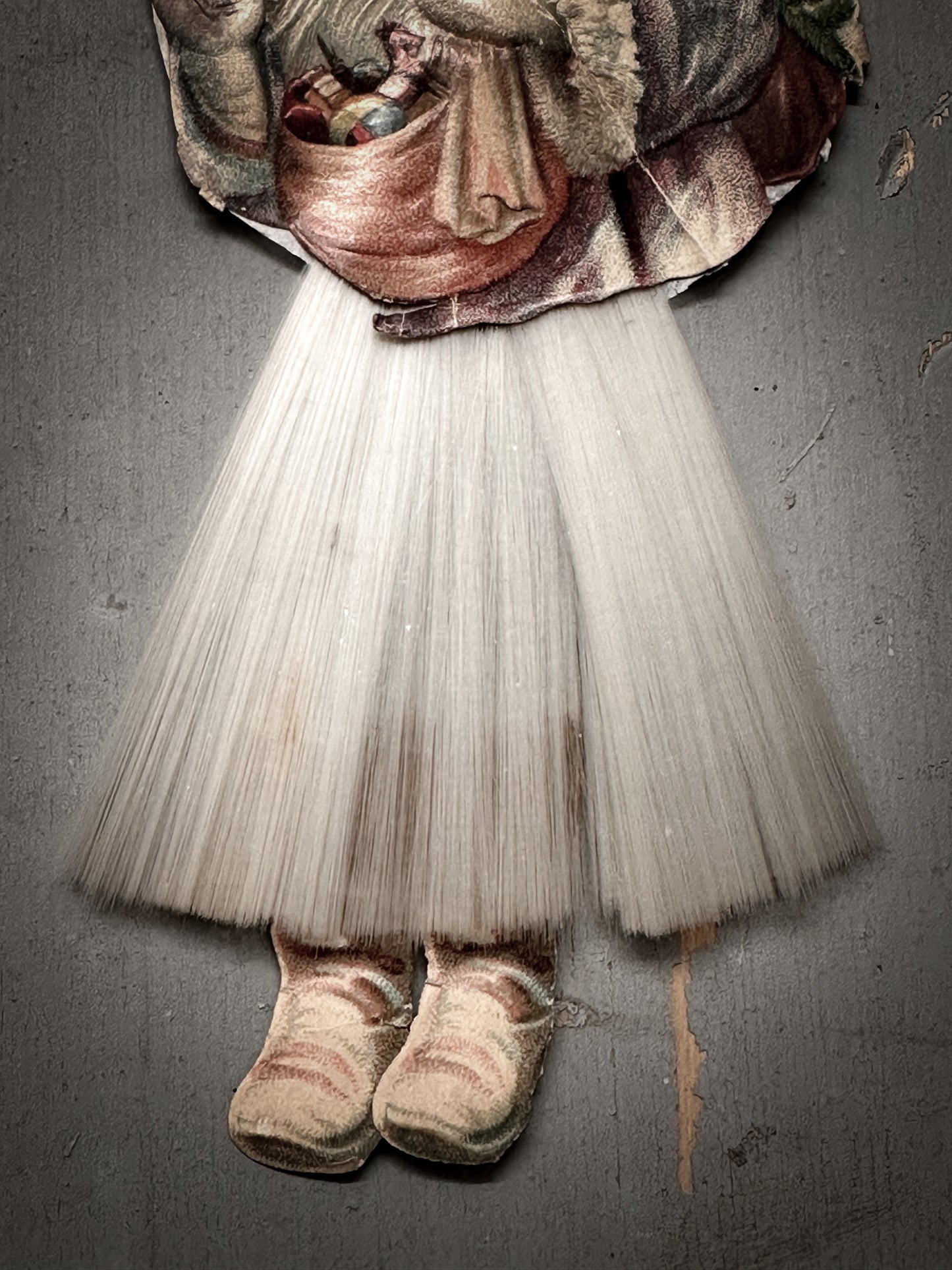 Antique German Father Christmas Ornament with Spun-Glass Skirt (c. 1900–1930)