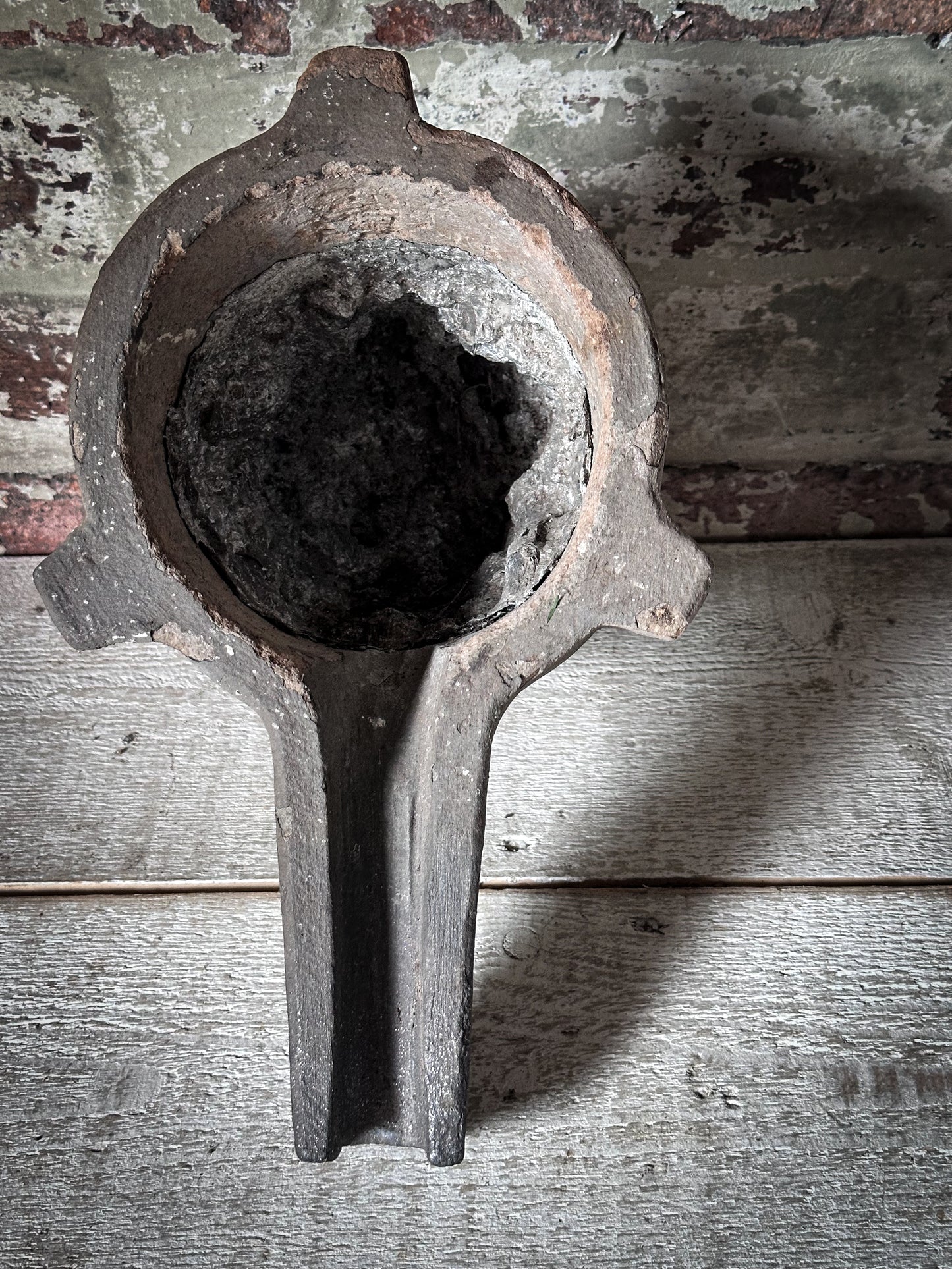 Antique Industrial Foundry Crucible with Original Furnace Slag