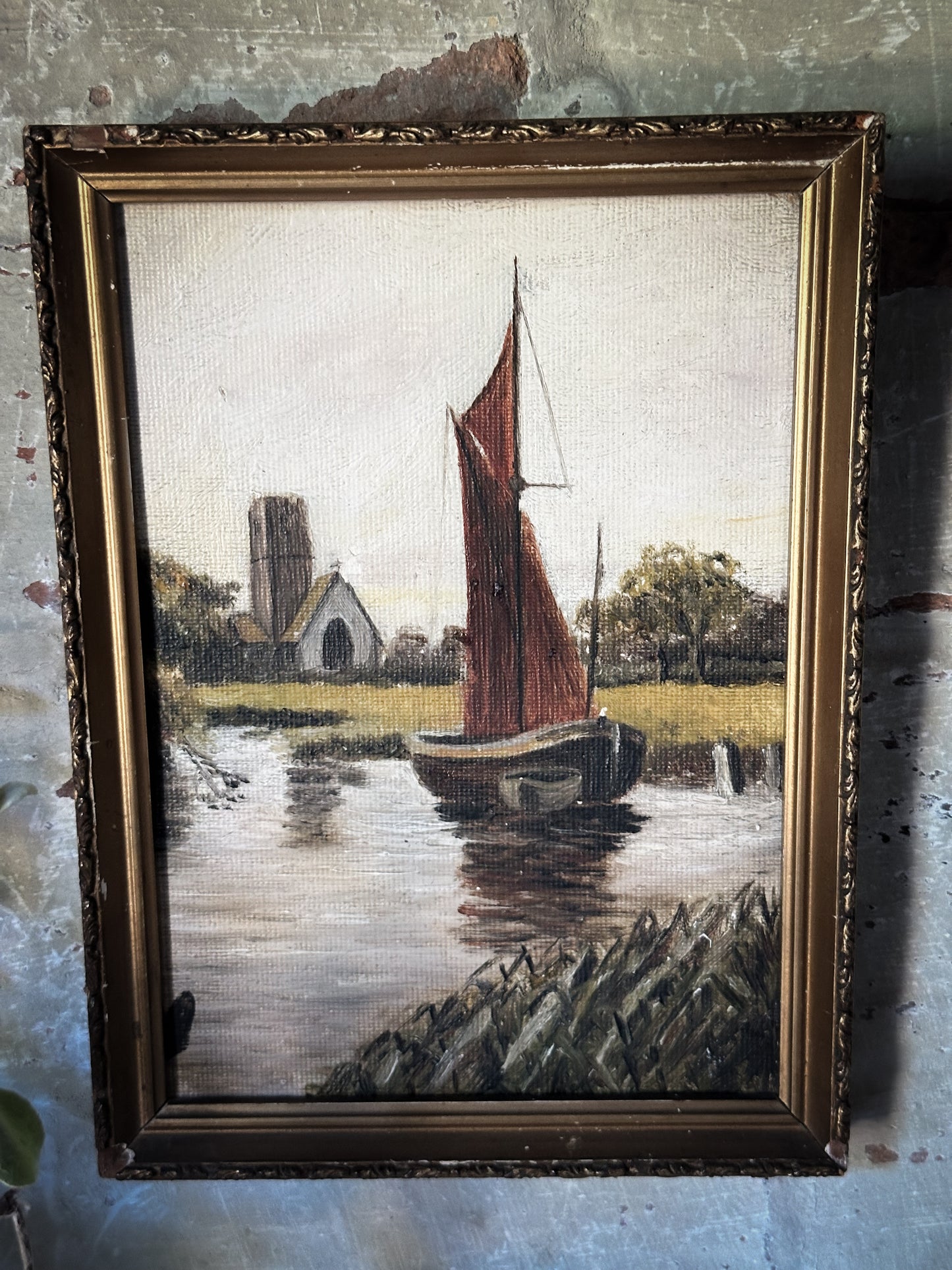 A Small Antique Oil On Board Nautical Painting
