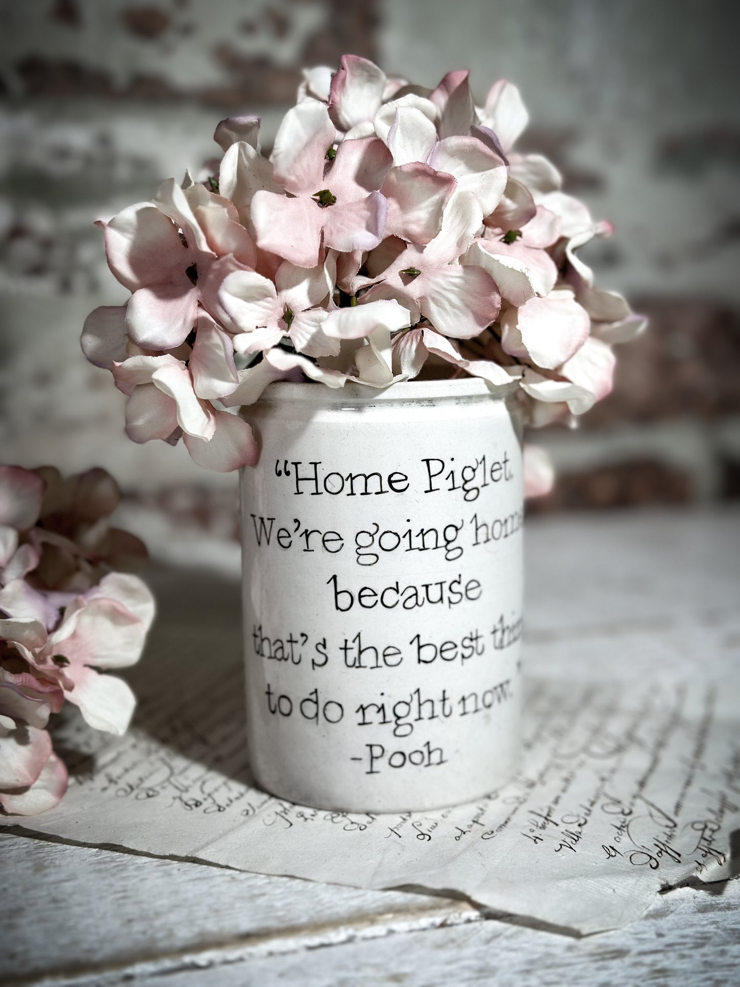 An Antique Jar with a Hand Painted Inspirational Quote